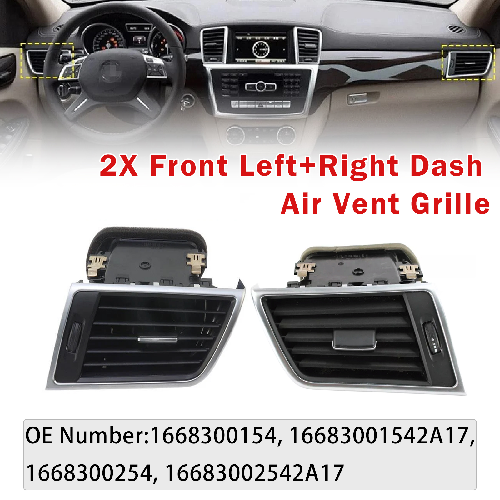 2012-2015 Mercedes Benz GL Class (X166) Front Left+Right Dash Air Vent Grille 1668300154 1668300254 Generic