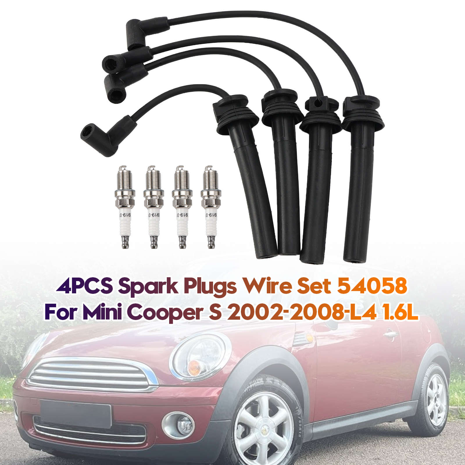 2002-2008 Cooper S 1.6L L4 4PCS Spark Plugs Wire Set 54058 Generic
