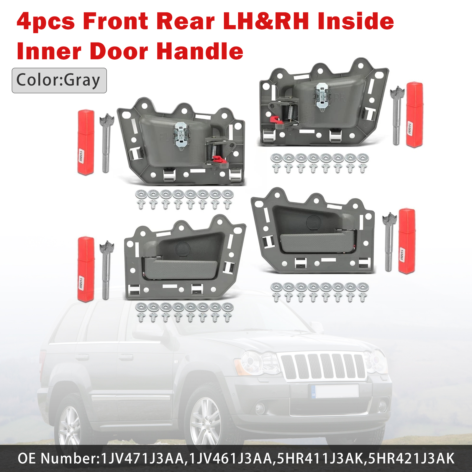 2005-2011 Jeep Grand Cherokee 4pcs Front Rear LH&RH Inside Inner Door Handle Gray Generic