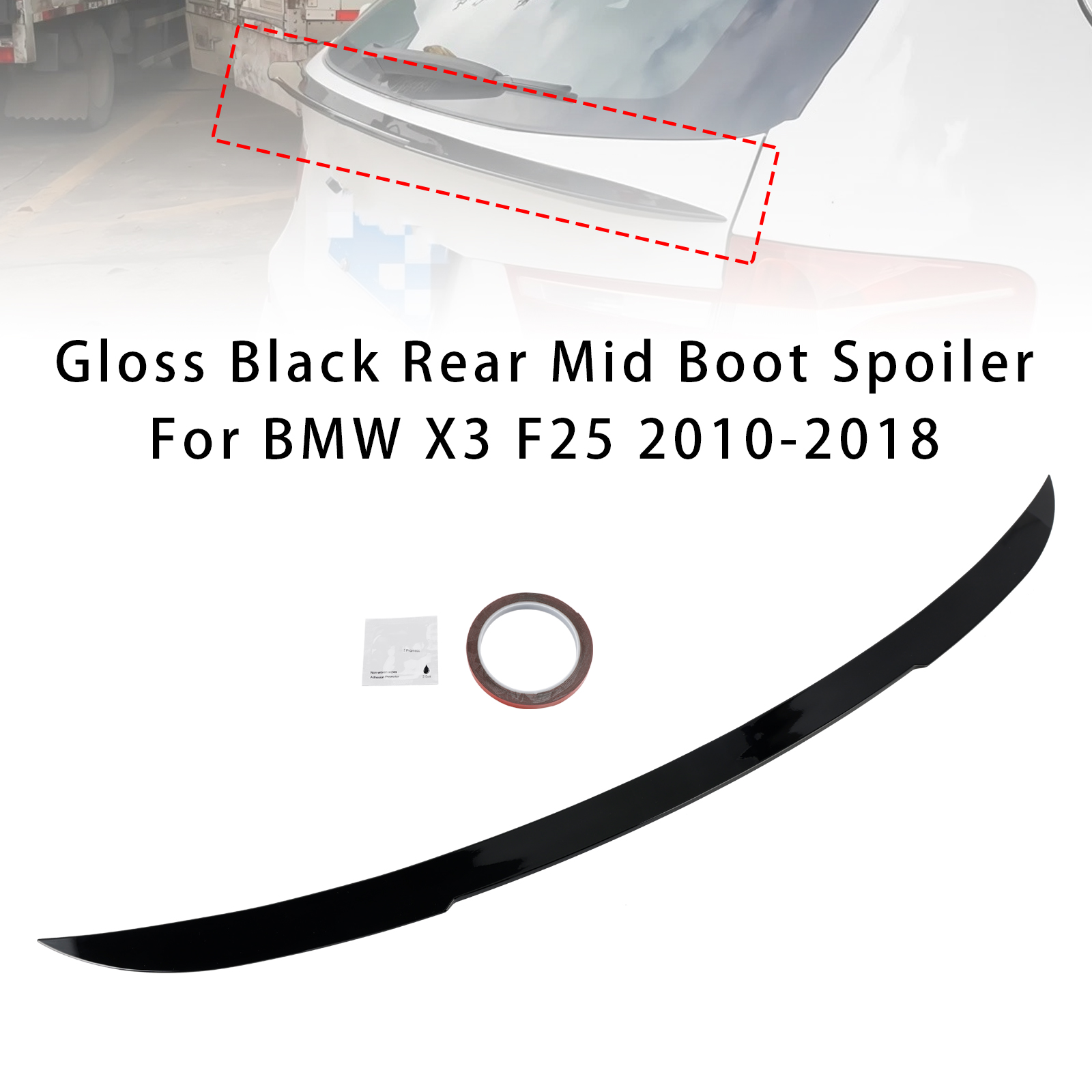 2010-2018 BMW X3 F25 SUV Models Rear Mid Boot Spoiler Gloss Black Generic