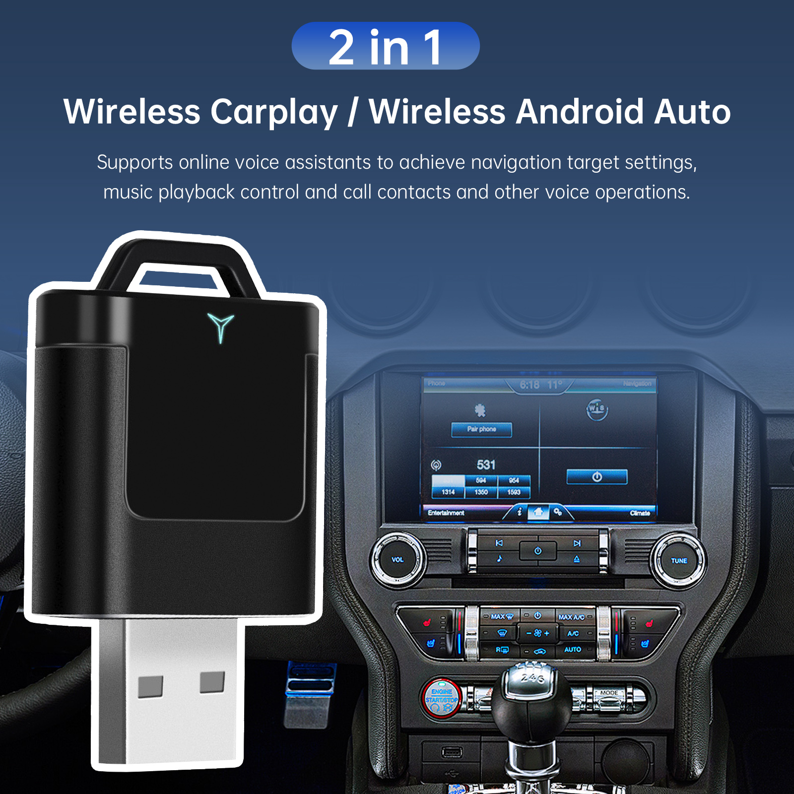 2 in 1 Wireless Apple Carplay Android Auto Adapter USB Car Dongle Connect Box B