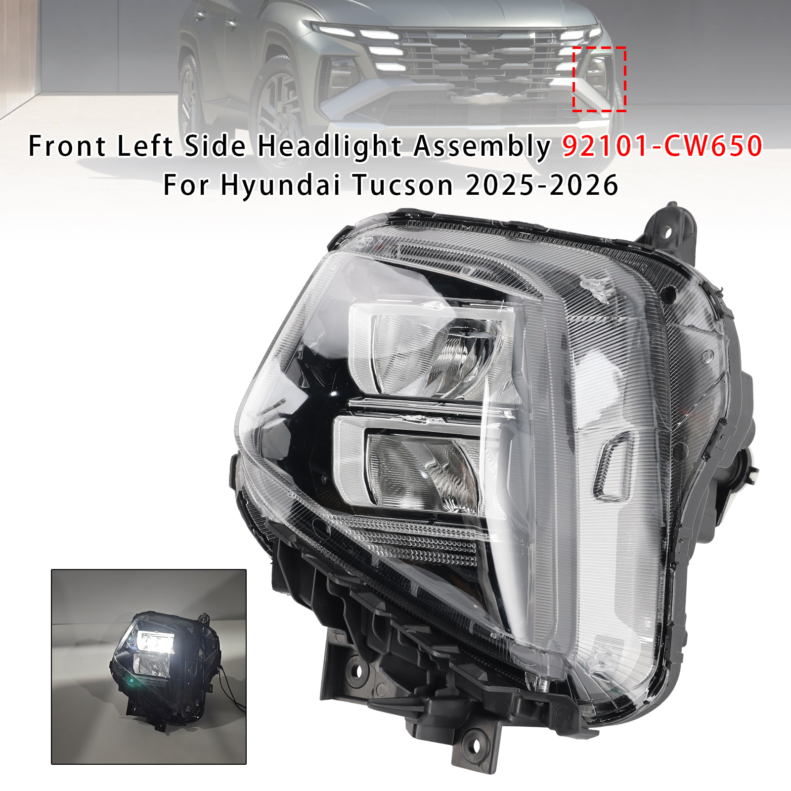 2025-2026 Hyundai Tucson Front Left Side Headlight Assembly 92101-CW650 Generic