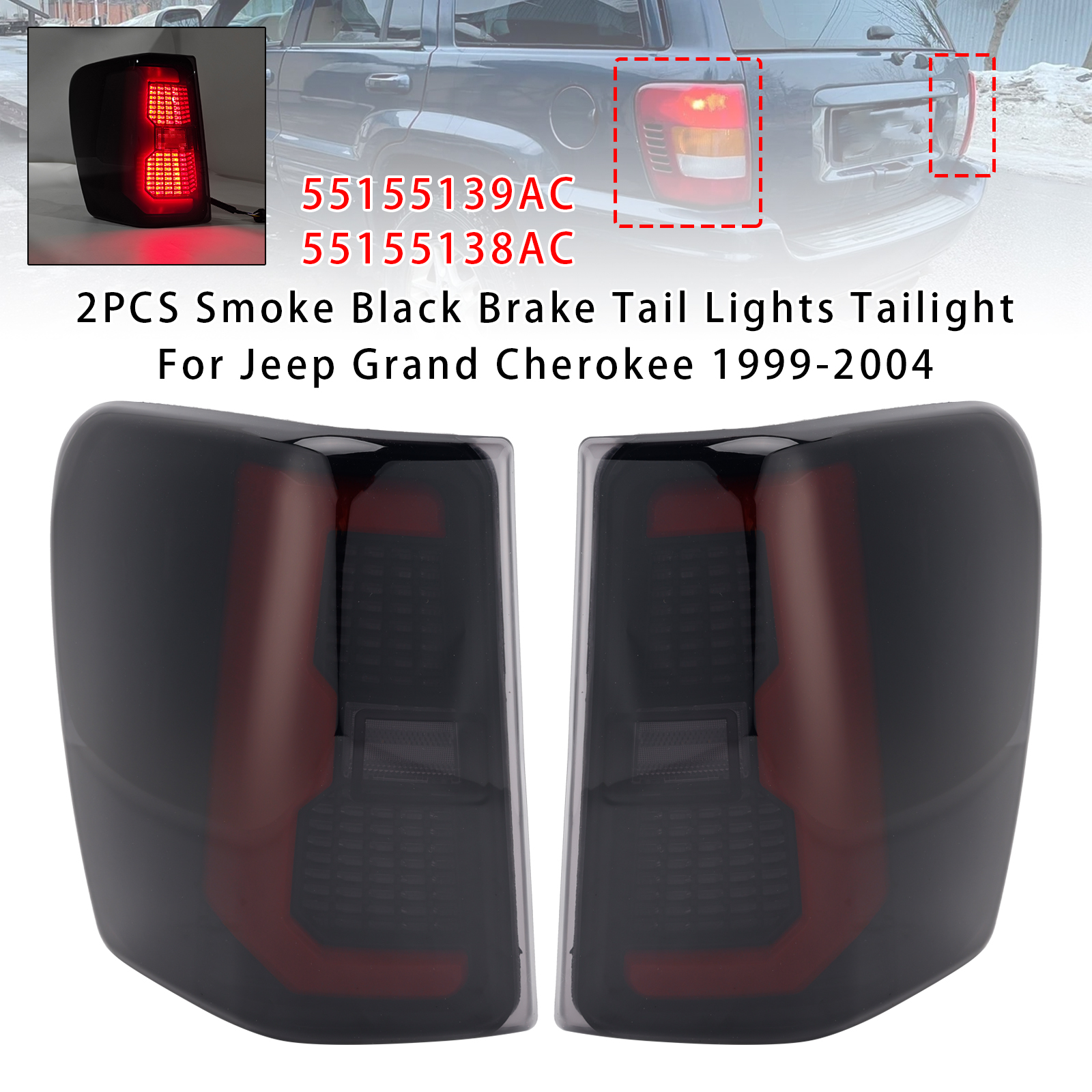 1999-2004 Jeep Grand Cherokee 2PCS Smoke Black Brake Tail Lights Tailight 55155139AC Generic