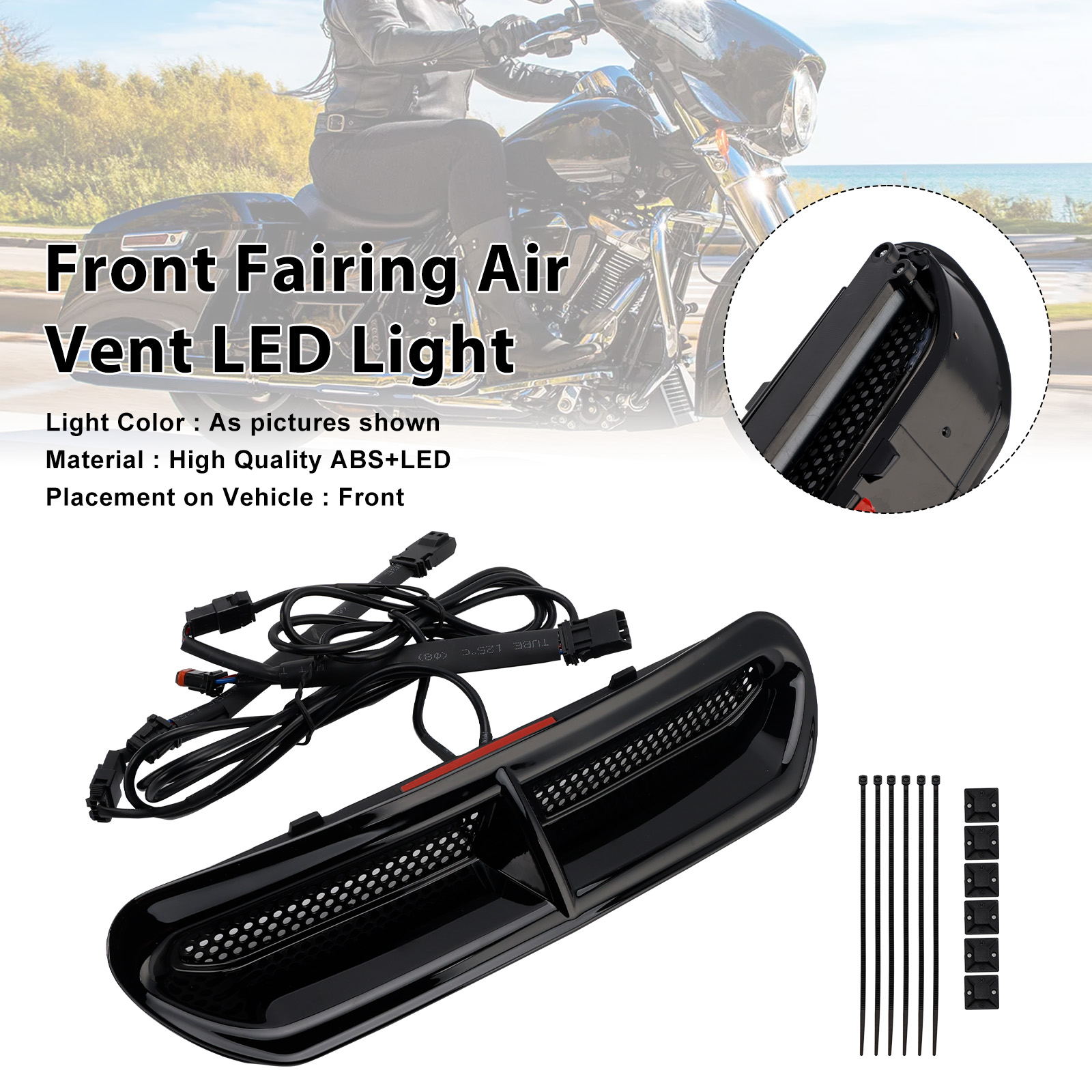2014-2024 Harley-Davidson Touring Electra Glide 1 Set Fairing Air Vent LED Light Black Generic