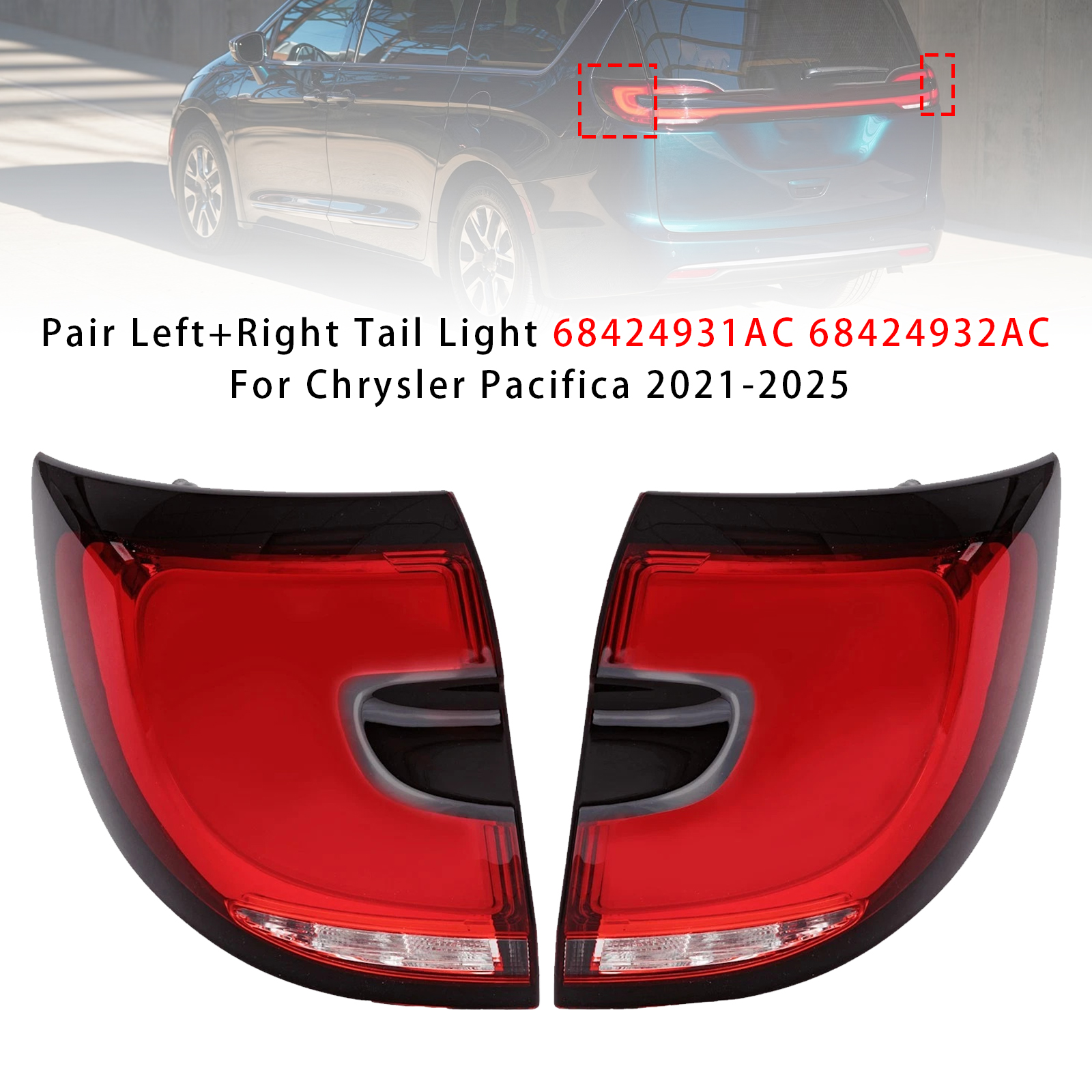 2021-2025 Chrysler Pacifica Pair Left+Right Tail Light 68424931AC 68424932AC Generic