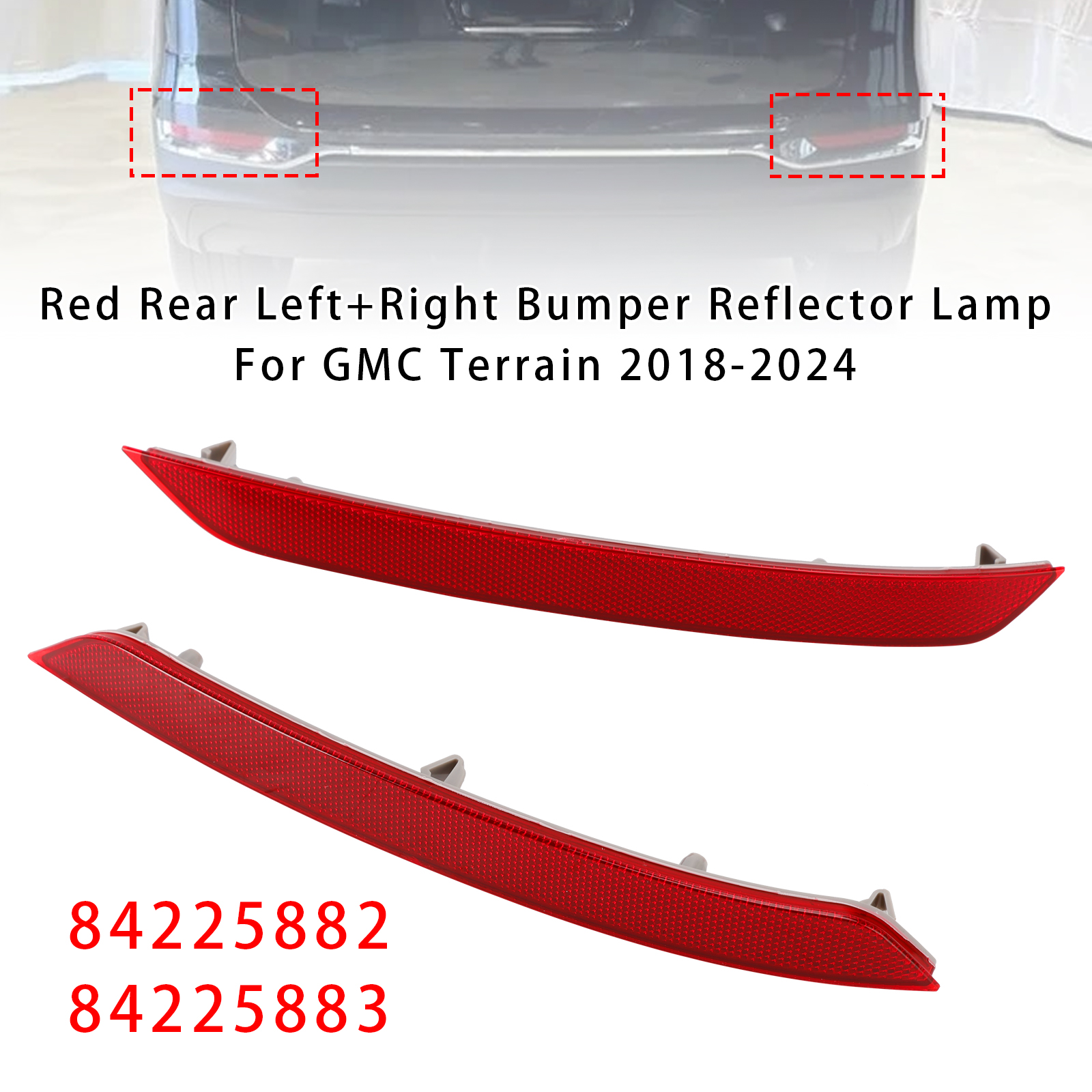 2018-2020 2011 GMC Terrain Denali Red Rear Left+Right Bumper Reflector Lamp 84225882 84225883 Generic