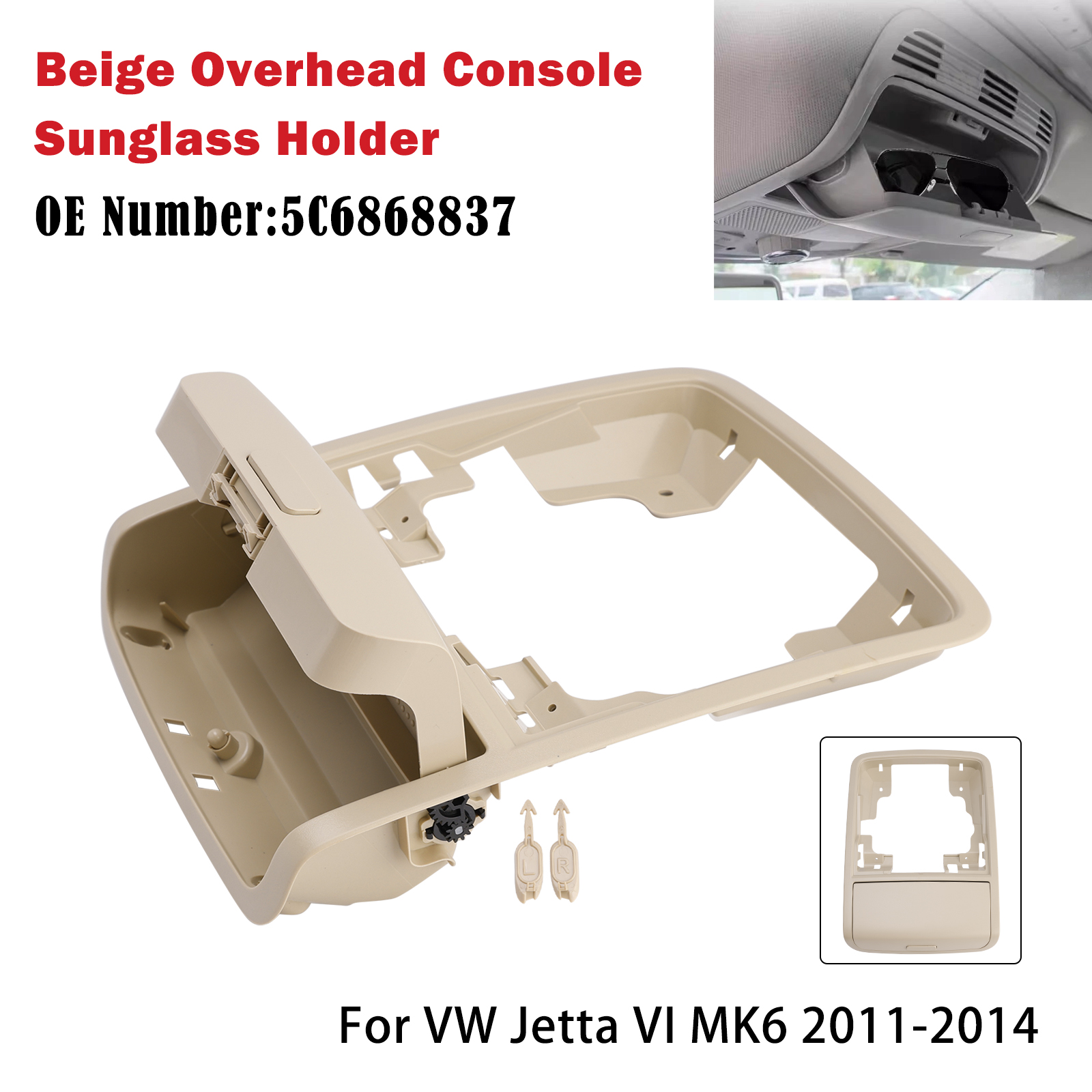 2011-2014 VW Jetta VI MK6 Beige Overhead Console Sunglass Holder 5C6868837 Generic