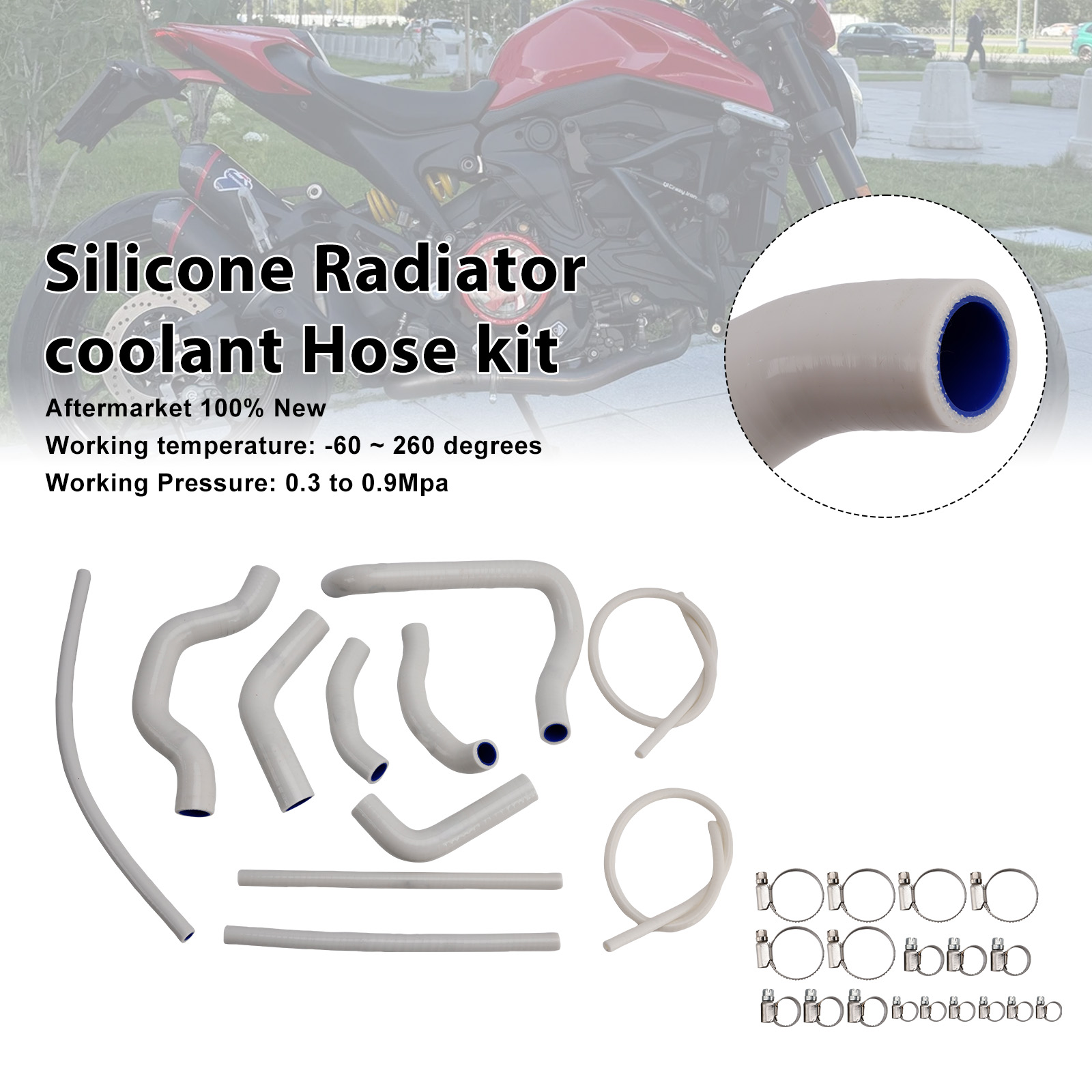 2021-2025 Ducati Monster 937 Silicone Radiator coolant Hose kit White Generic