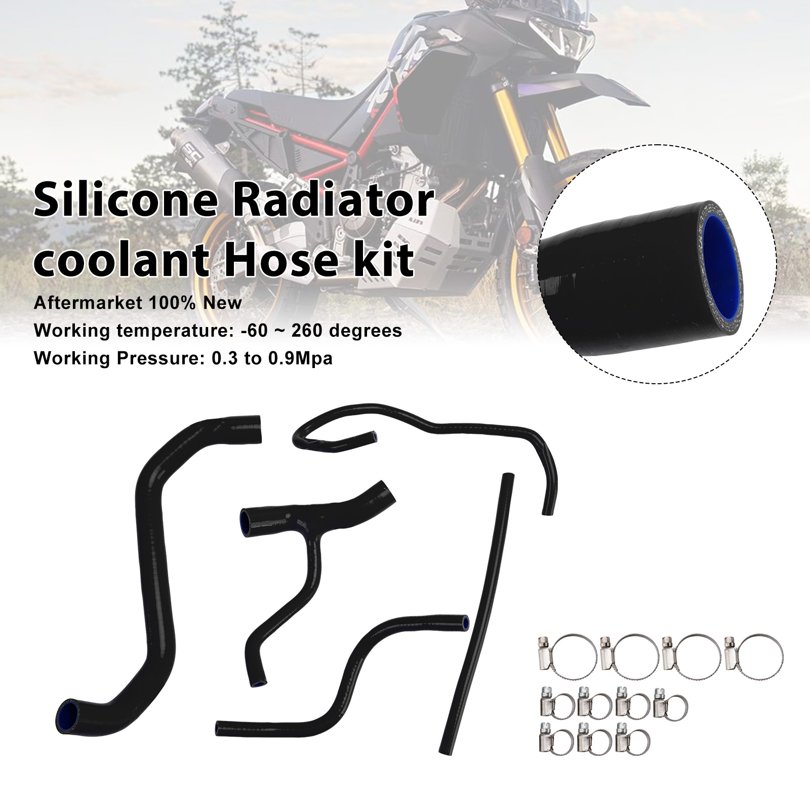 2022-2025 Aprilia Tuareg 660 Silicone Radiator coolant Hose kit Black Generic
