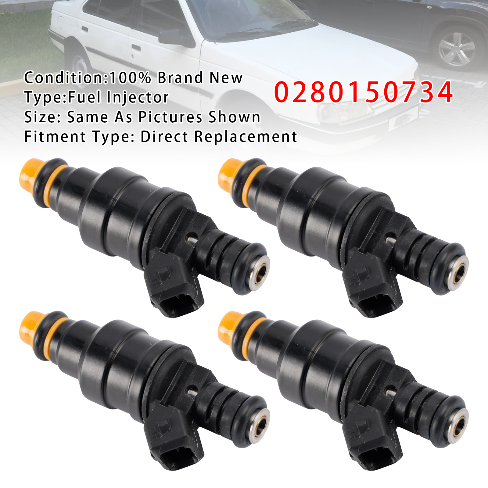 1987-1989 Peugeot 405 505 1.9L 2.2L 4Pcs Fuel Injector 0280150734 Generic
