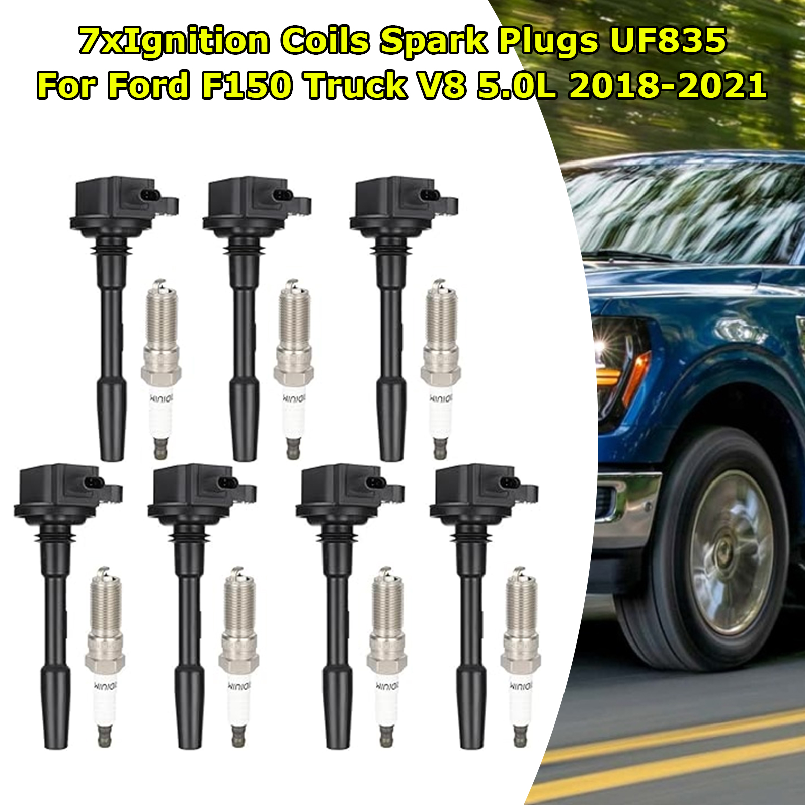 2018-2020 Ford Mustang V8 5.0L 7xIgnition Coils Spark Plugs UF835 Generic