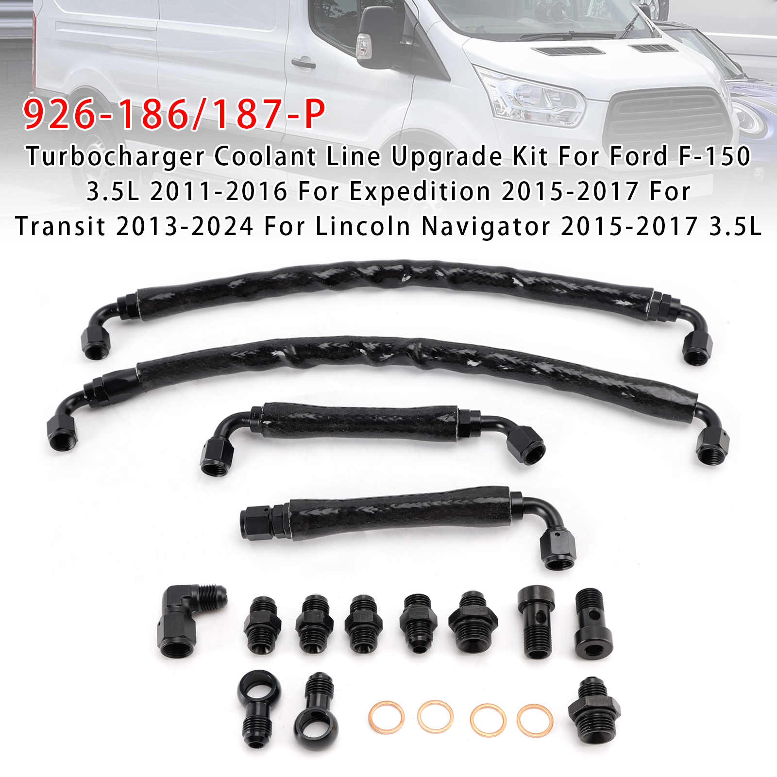 2011-2016 Ford F-150 EcoBoost 3.5L Turbocharger Coolant Line Upgrade Kit 926-186/187-P Generic