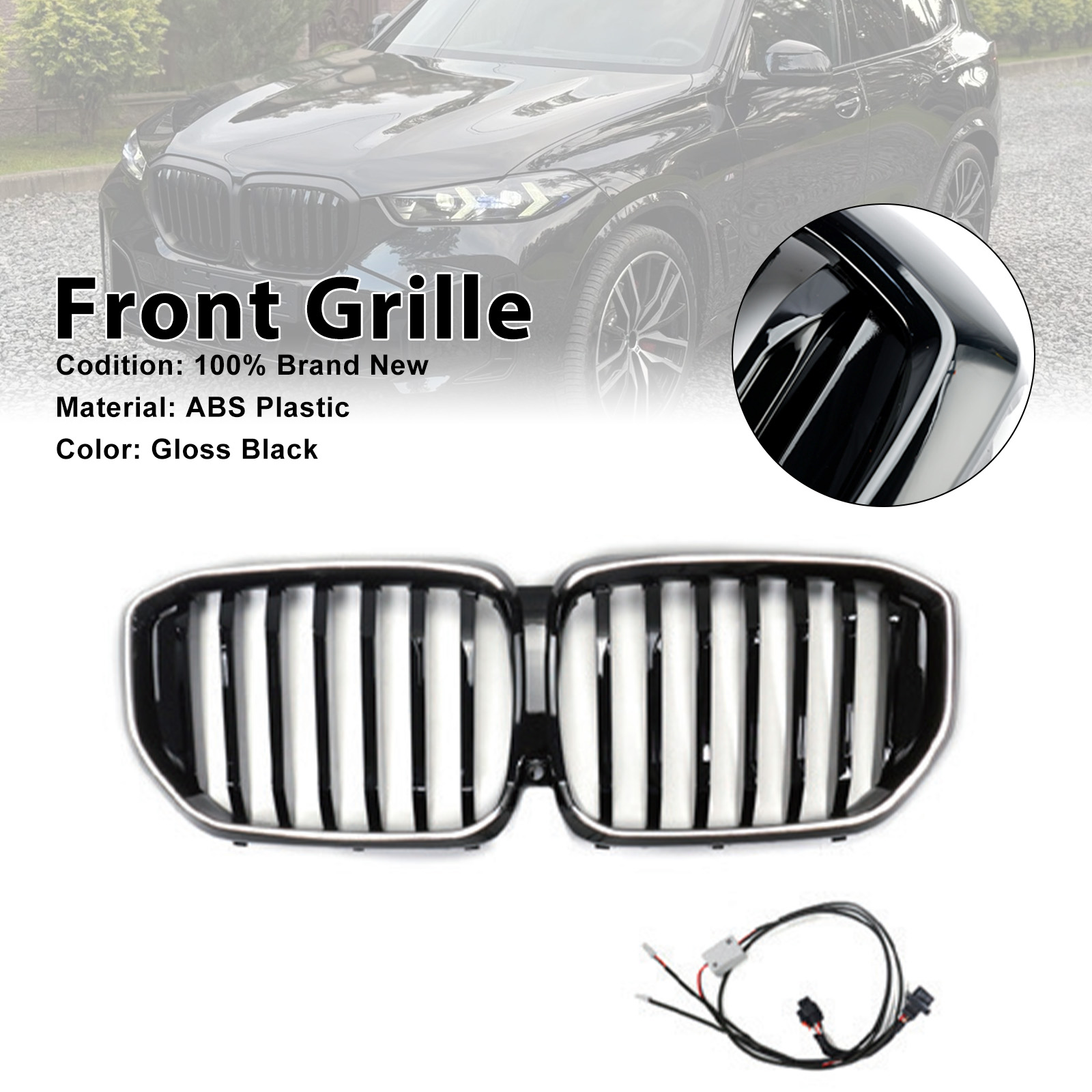 2024+ BMW G05 X5 LCI Front Bumper Grille Black Single Line W/LED Generic