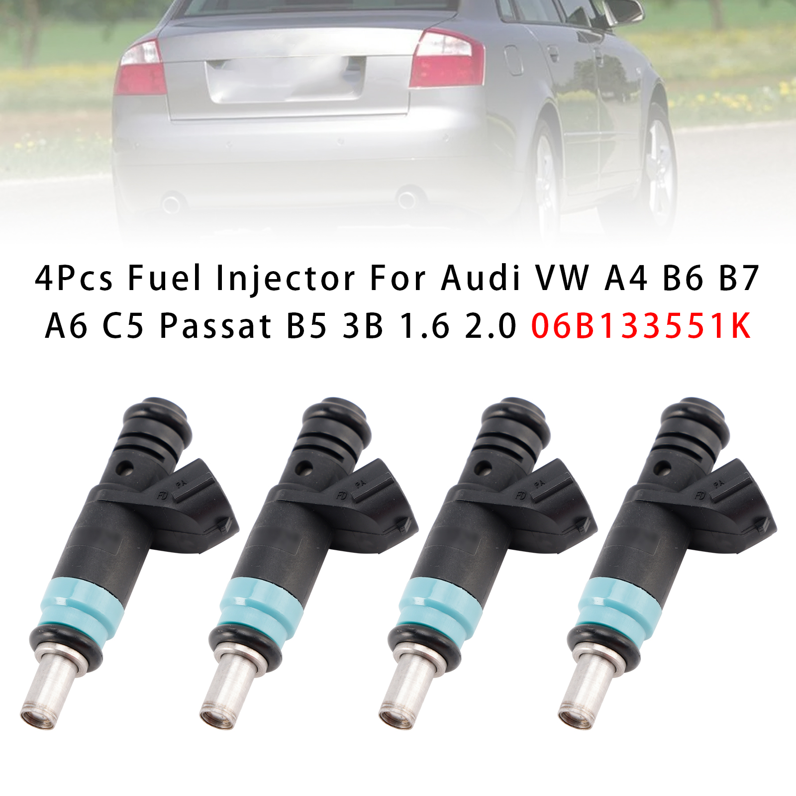 Audi VW A4 B6 B7 A6 C5 Passat B5 3B 1.6 2.0 4Pcs Fuel Injector 06B133551K Generic