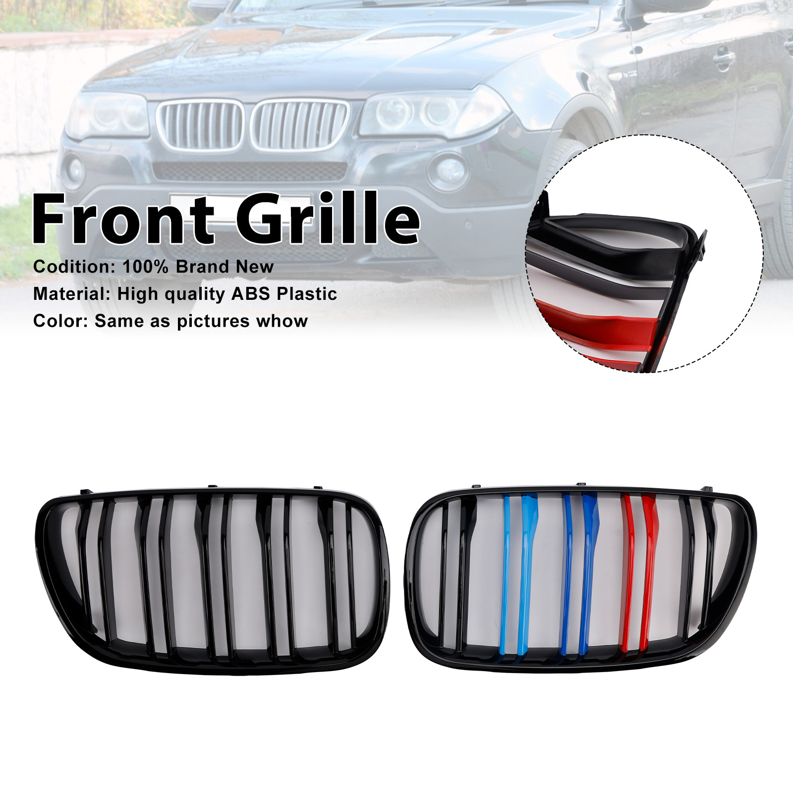 2007-2010 BMW X3 E83 2PCS Gloss Black Front Bumper Grille Generic