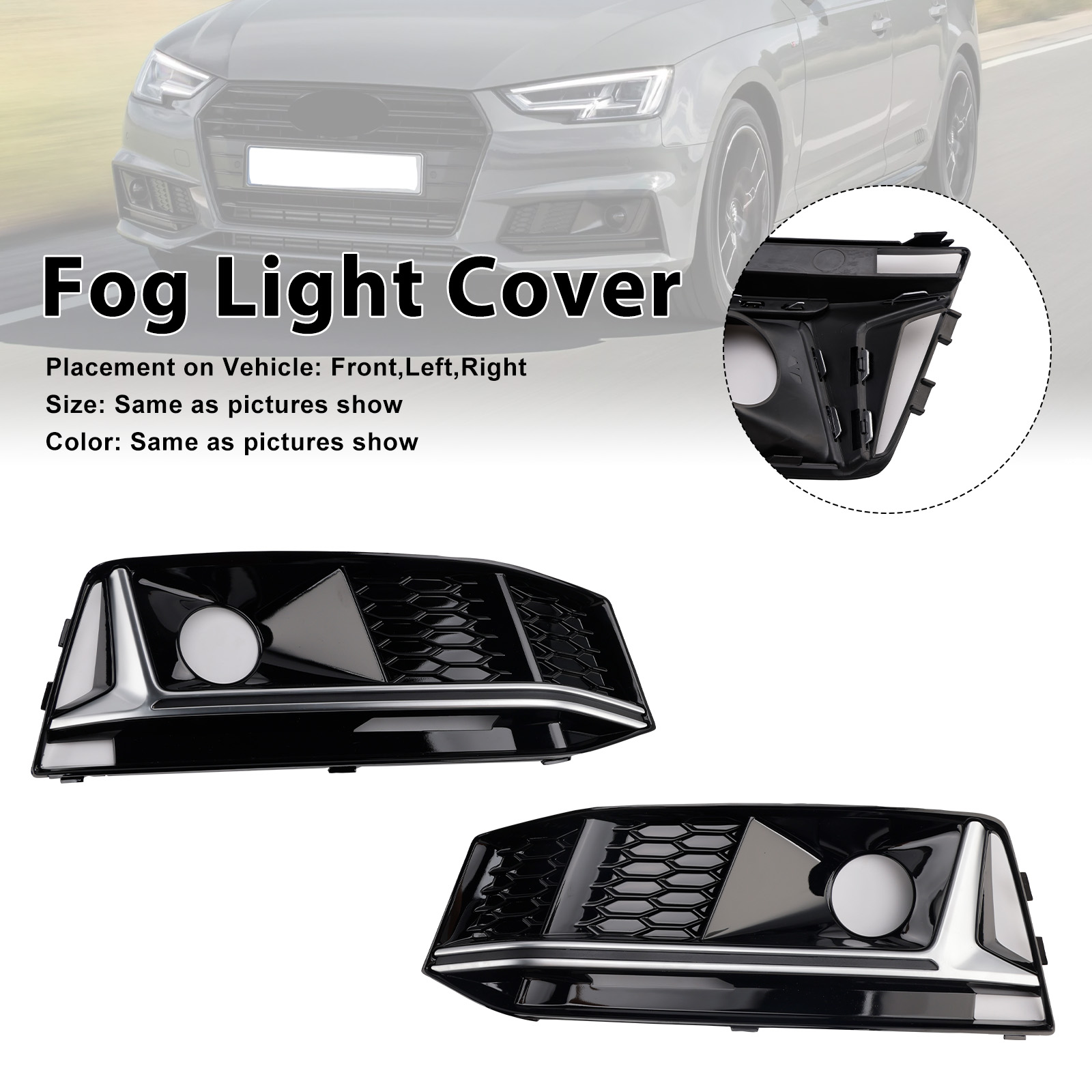 2016-2016 Audi A4 B9 S4 2PCS Black Chrome Front Bumper Foglight Grille Generic