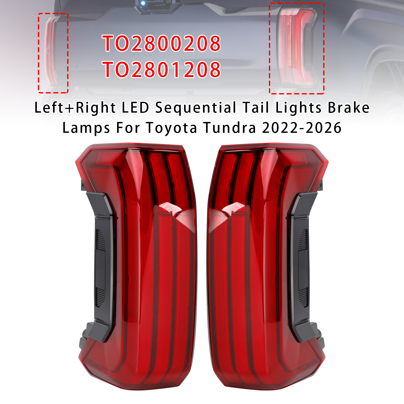 2022-2026 Toyota Tundra Left+Right LED Sequential Tail Lights Brake Lamps Generic
