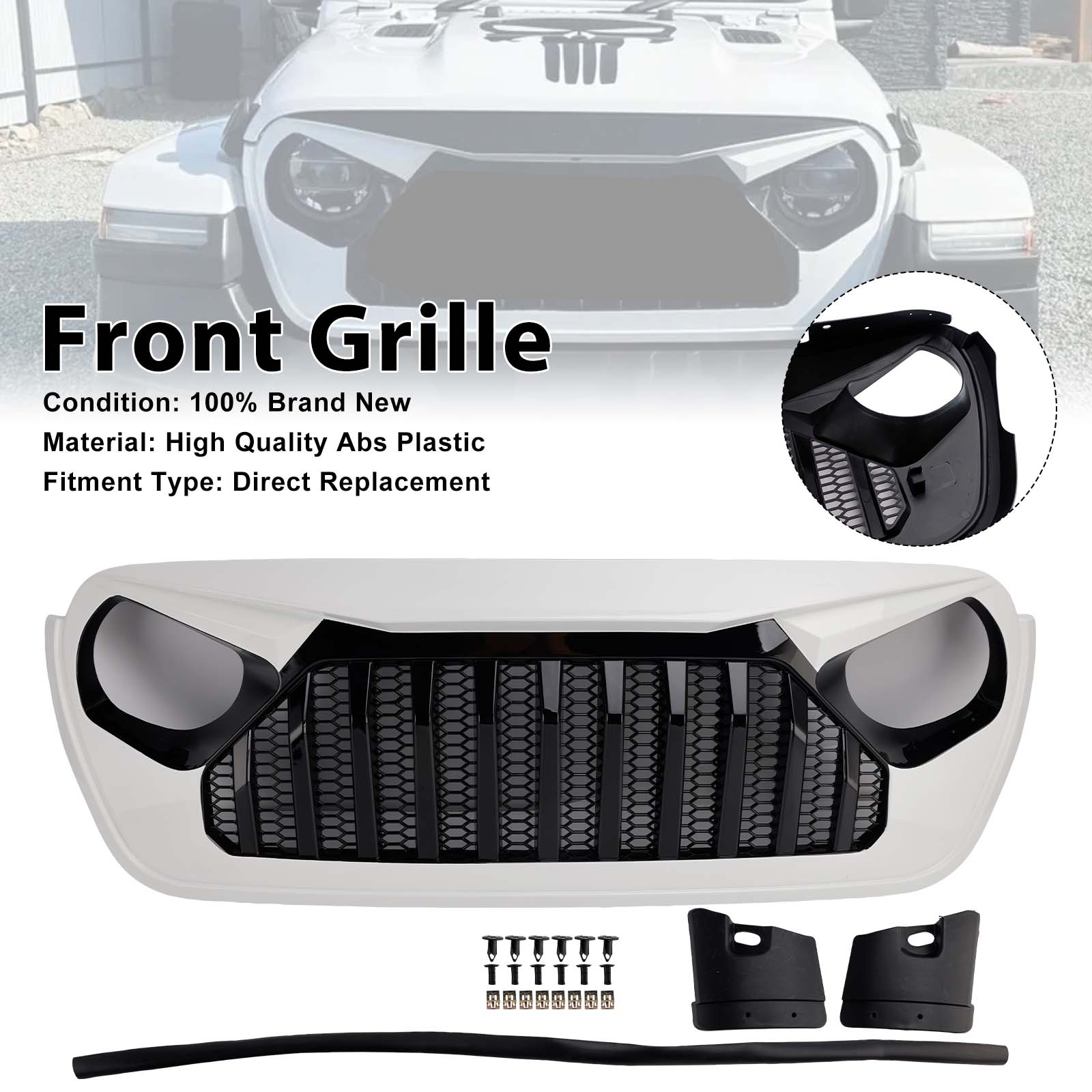 2018-2023 Jeep Wrangler JL JT White & Black Front Vader Grille Bumper Generic
