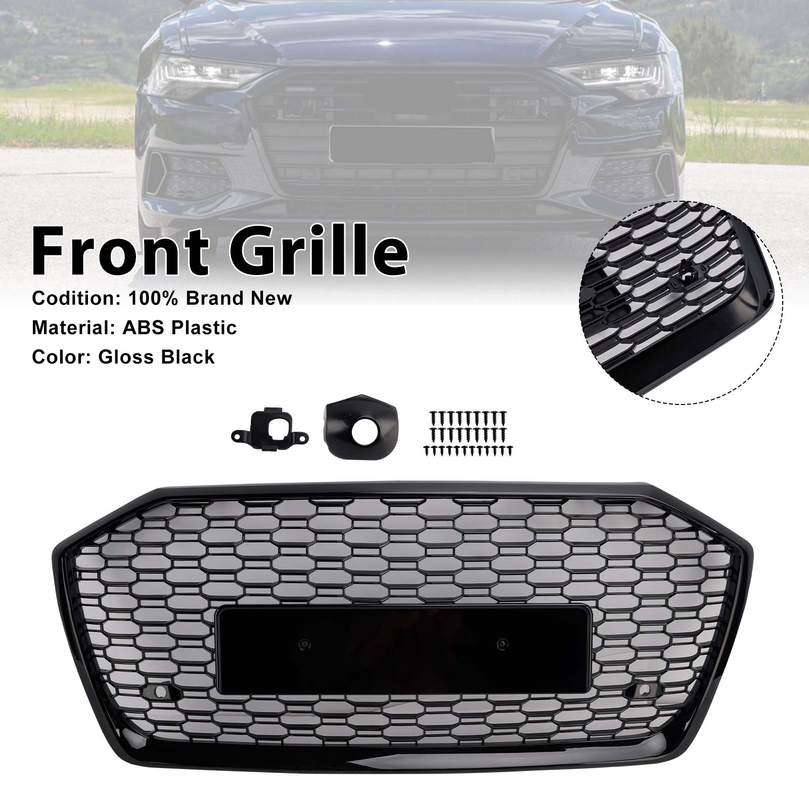 2019-2023 Audi A6 C8/ Sline/ S6 Without ACC RS6 Style Honeycomb Mesh Front Grille Generic