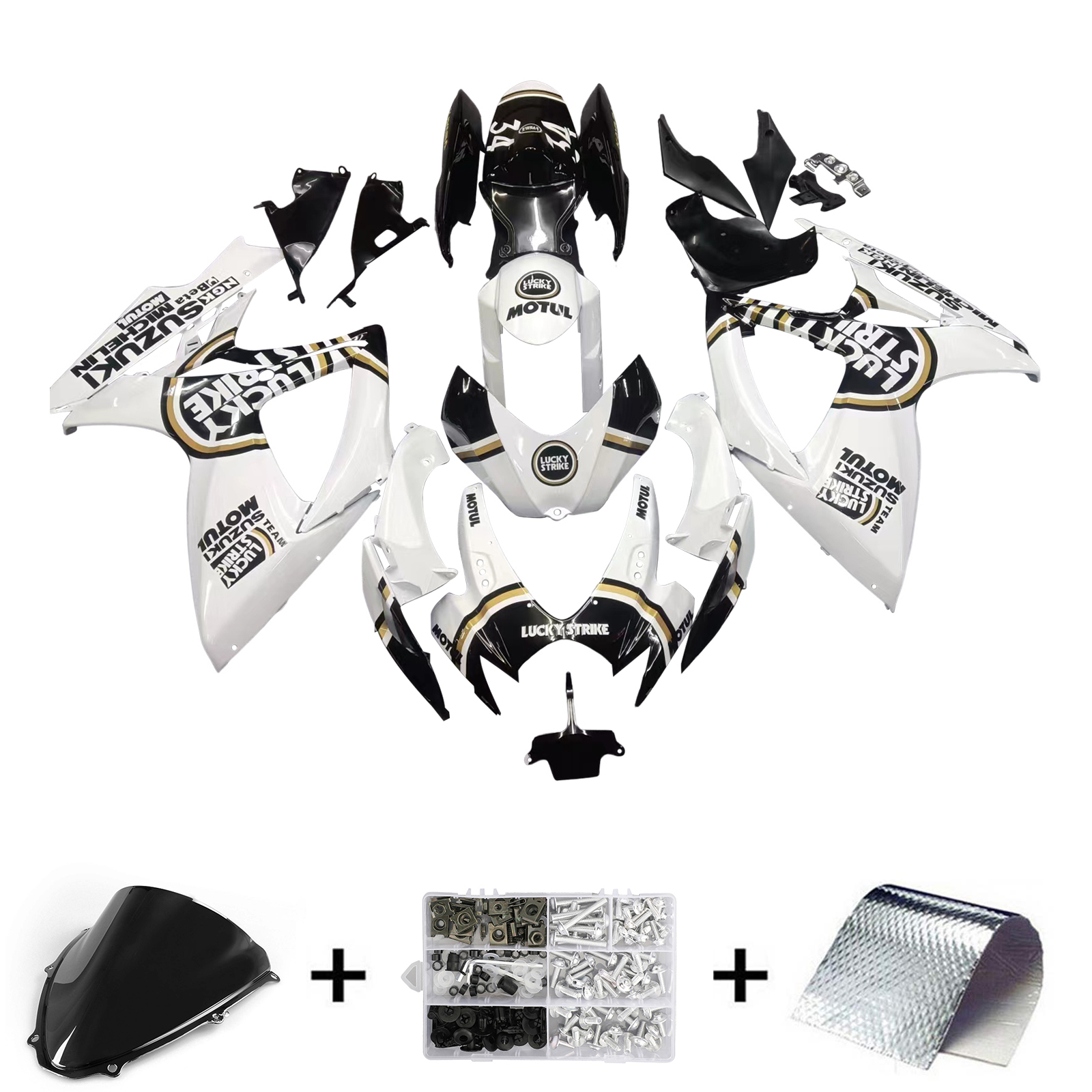 2006-2007 Suzuki GSXR 600 750 White Black Lucky Strike Racing Amotopart Fairings Customs Fairing