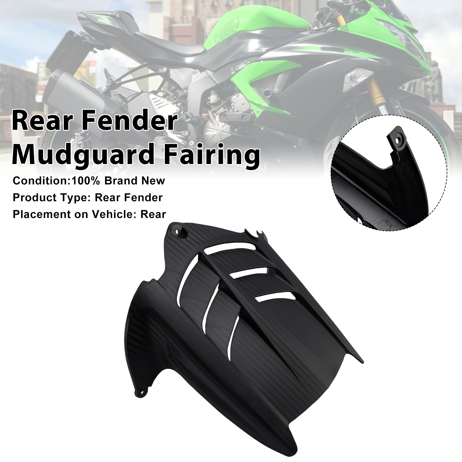 2009-2025 Kawasaki ZX-6R 636 Rear Fender Mudguard Fairing Black Generic