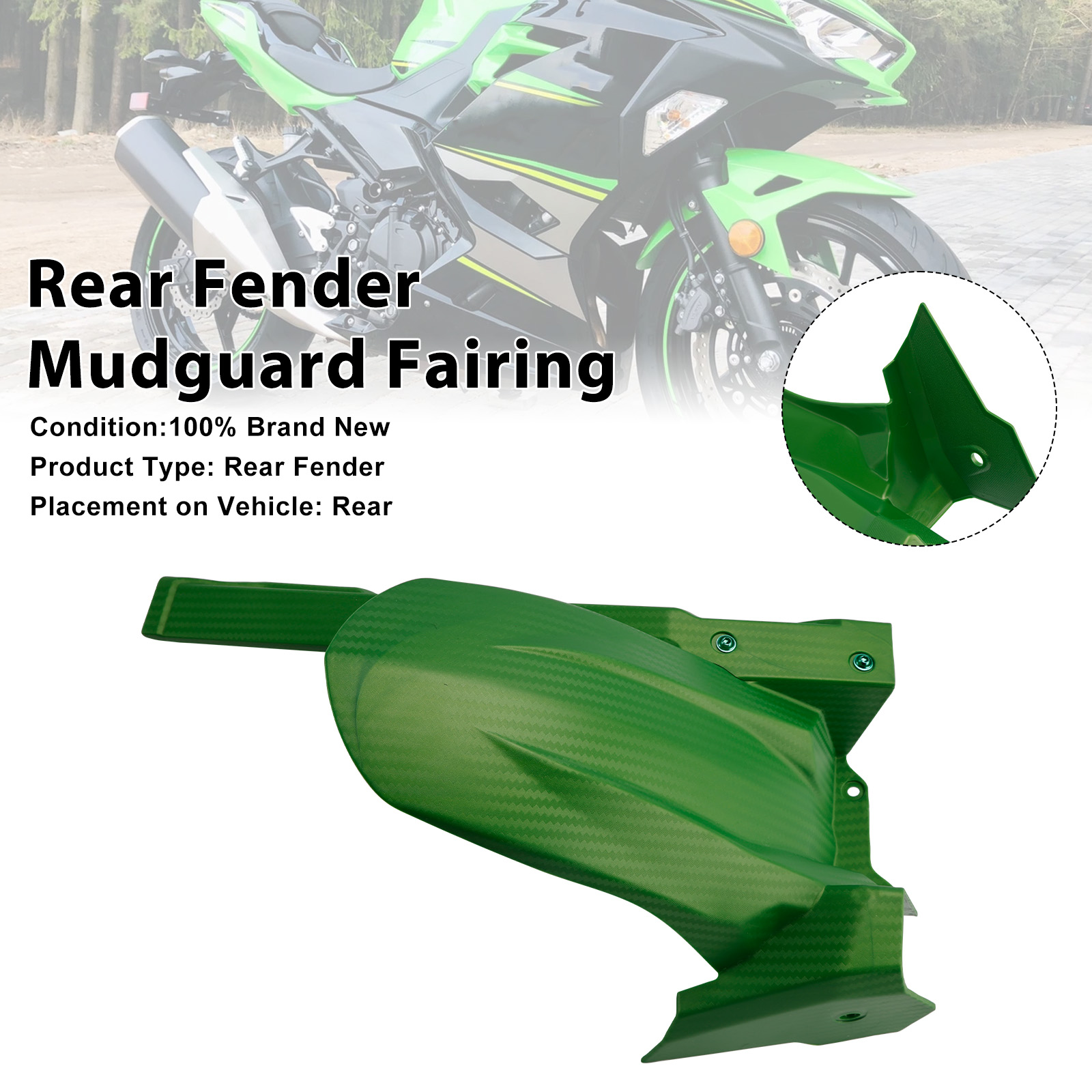 2018-2024 Kawasaki Ninja 400/ Z400 Rear Fender Mudguard Fairing Green Generic