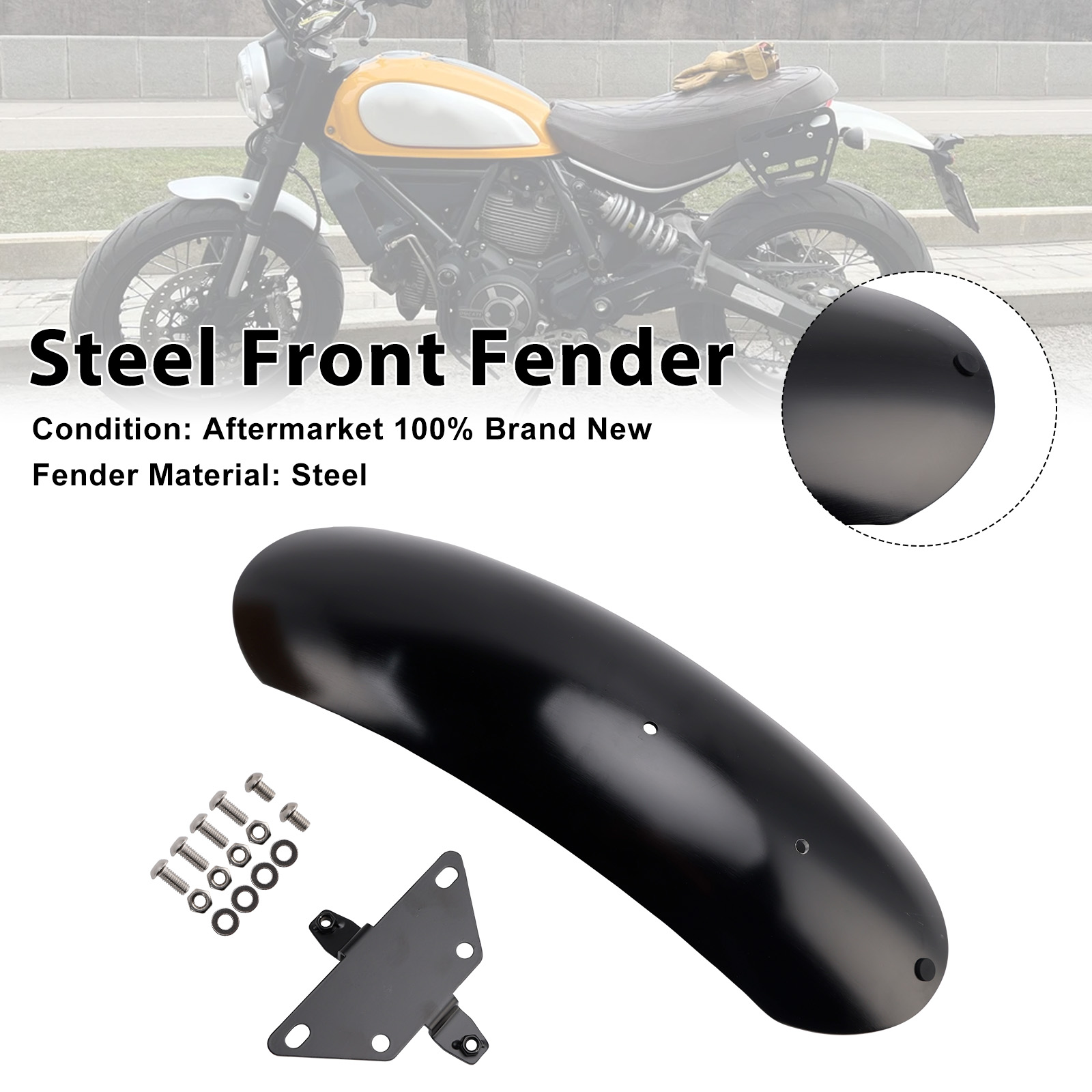 2015-2025 Ducati Scrambler 800 1100 Steel Front Fender Black Generic