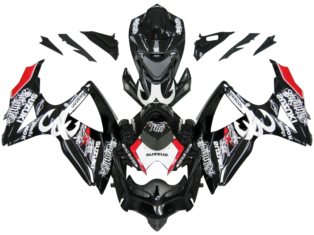2008-2009-2010 Suzuki GSXR 600 750 Black Red Relentless Racing Amotopart Fairings Customs Fairing