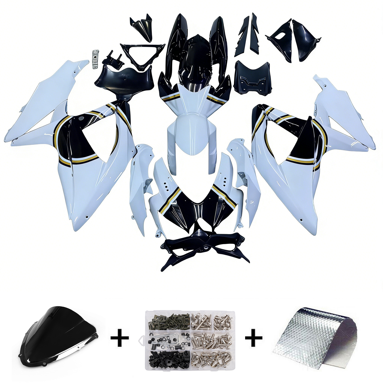 2008-2009-2010 Suzuki GSXR 600 750 White Black Lucky Strike Racing Amotopart Fairings Customs Fairing