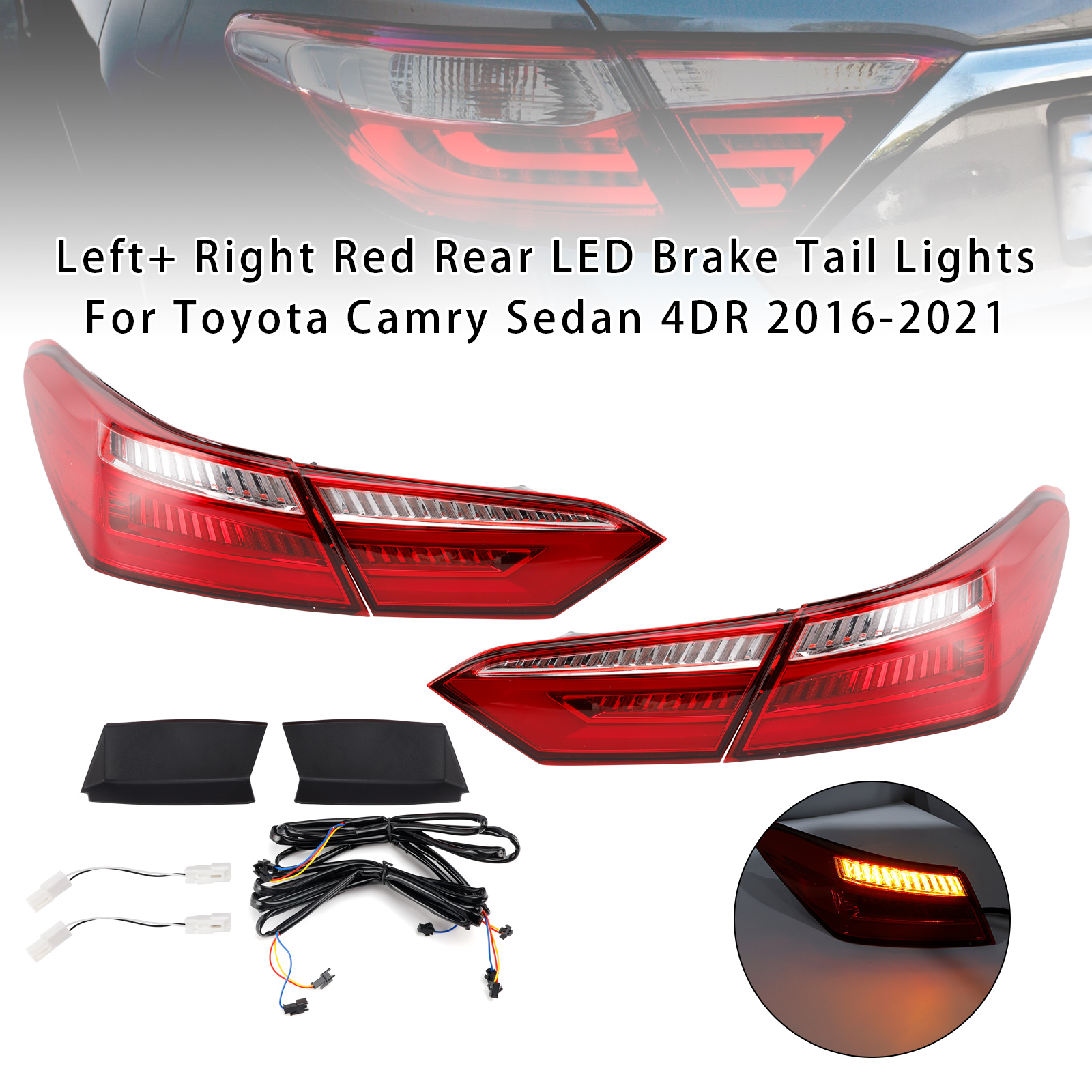 2016-2021 Toyota Camry Sedan 4DR Left+ Right Red Rear LED Brake Tail Lights Generic