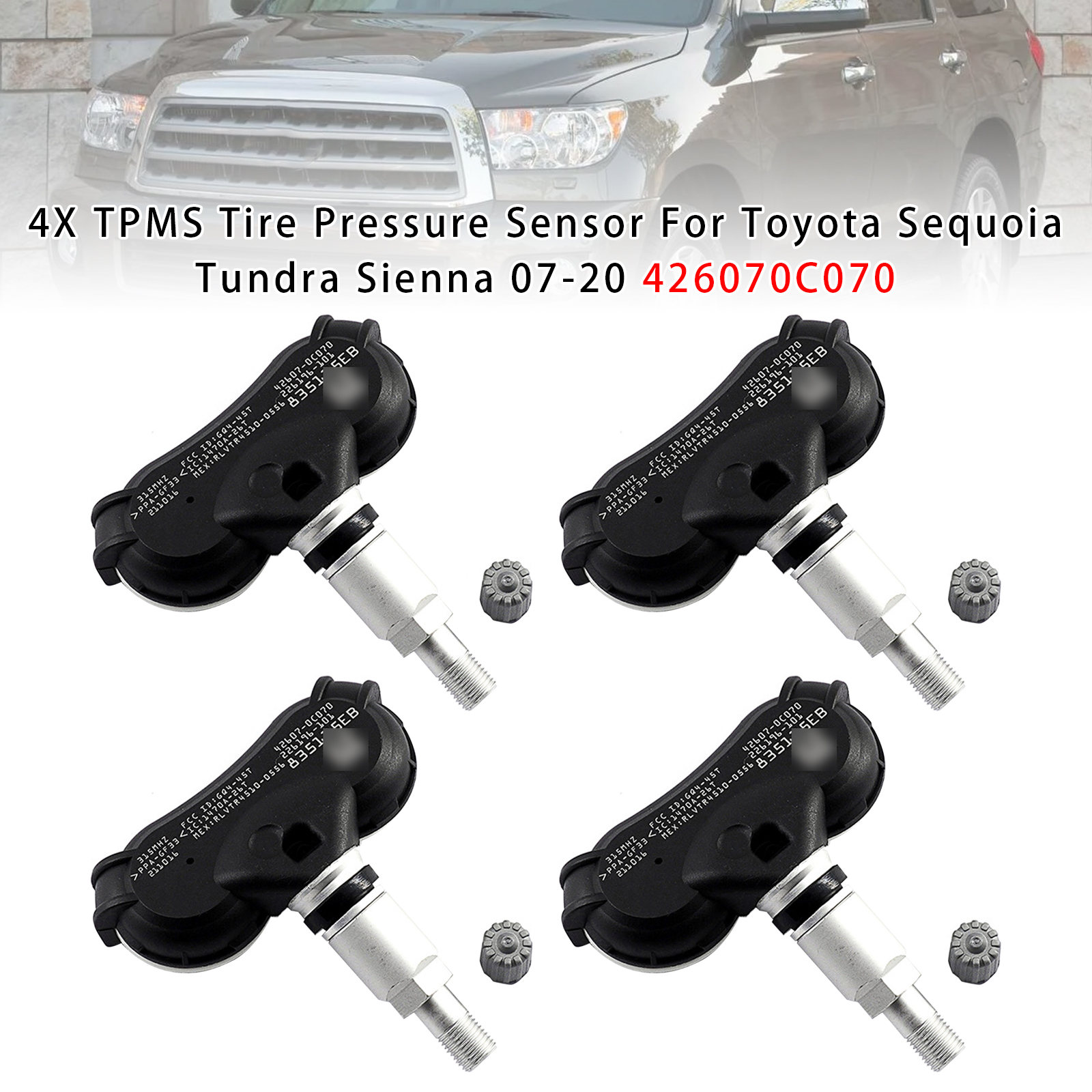 2007-2020 Toyota Sequoia Tundra Sienna 4X TPMS Tire Pressure Sensor 426070C070 Generic