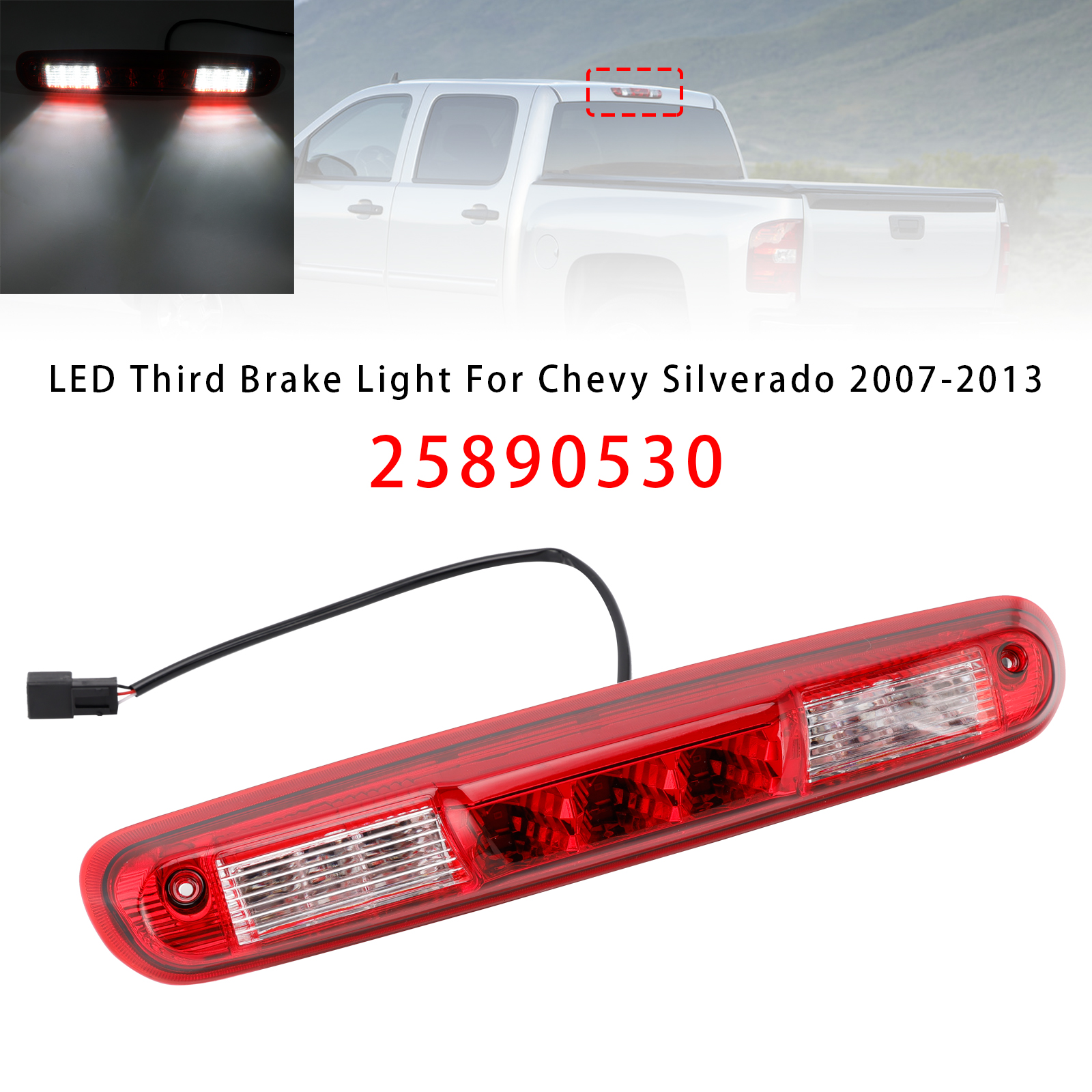 2007-2013 Chevrolet Silverado 1500 2500 3500 LED Third Brake Light 25890530 Generic