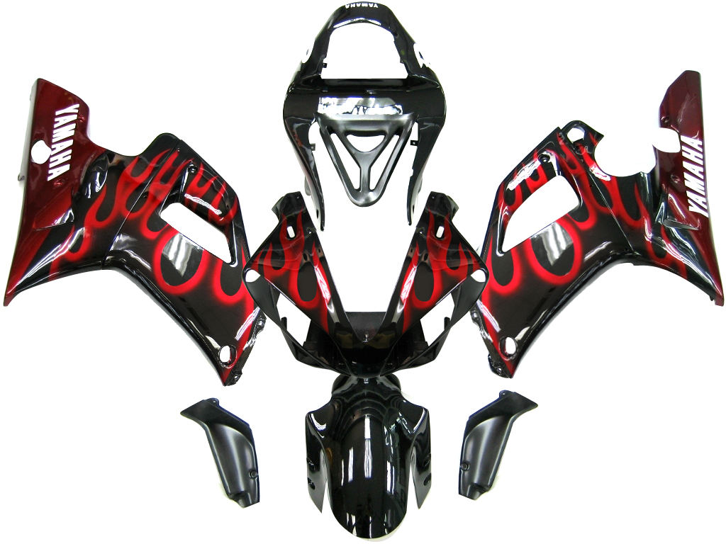 2000-2001 Yamaha YZF-R1 Black & Red Flame R1 Racing Amotopart Fairings Customs Fairing 2000-2001 Yamaha YZF-R1 Black & Red Flame R1 Racing Amotopart Fairings Customs Fairing