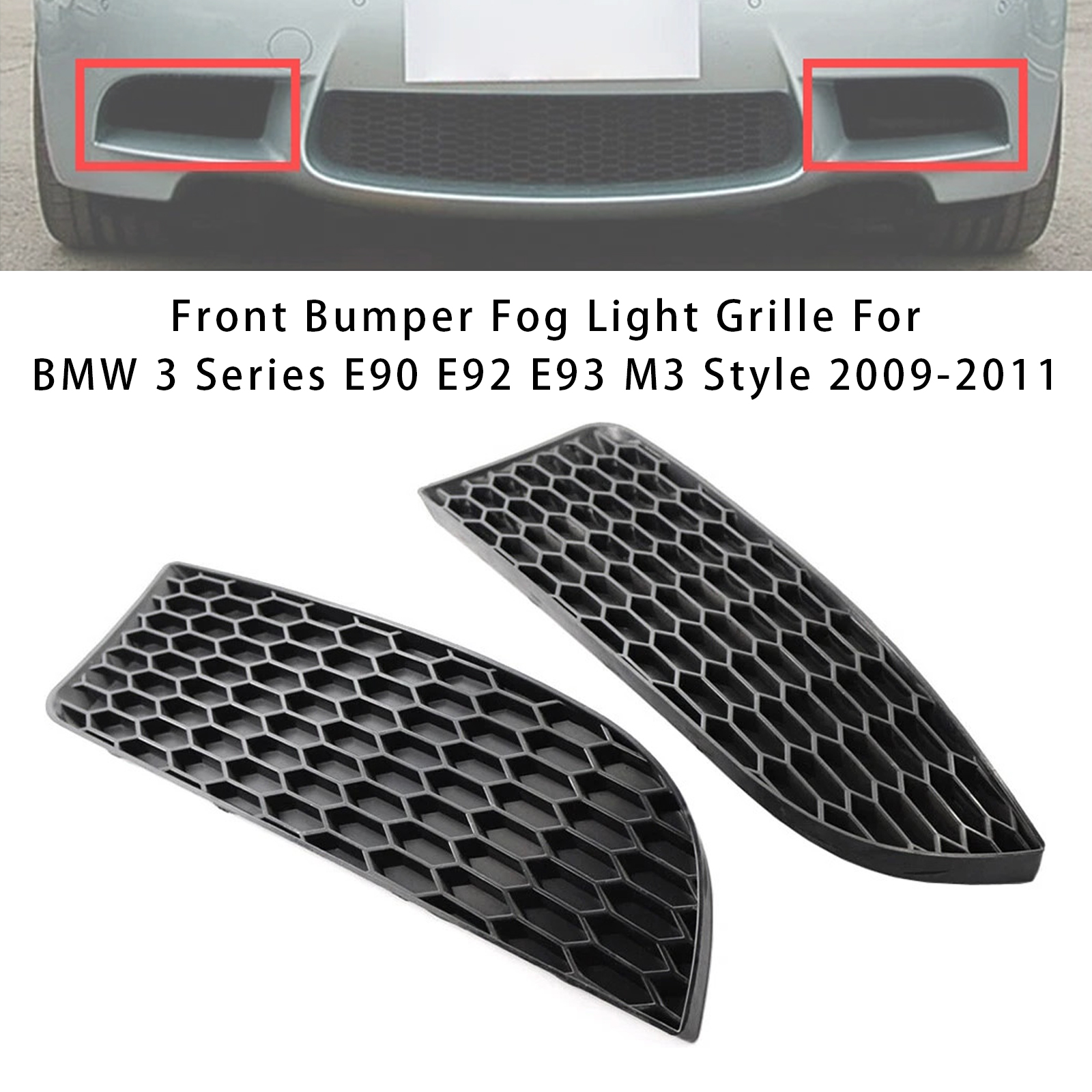 2009-2011 BMW 3 Series E90 E92 E93 M3 Style Front Bumper Fog Light Grille Black Generic