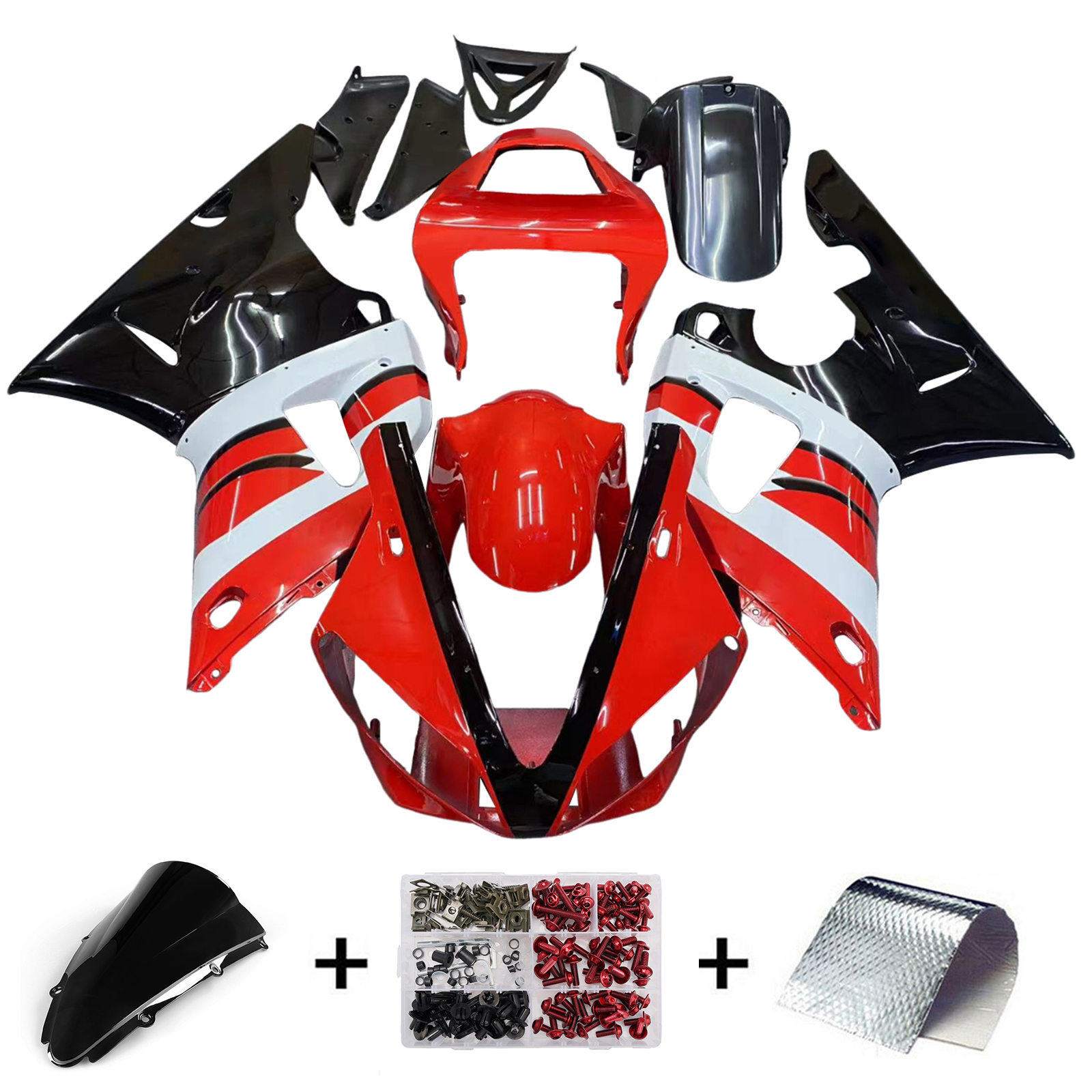 2000-2001 Yamaha YZF-R1 Red White Black YZF Racing Amotopart Fairings Customs Fairing