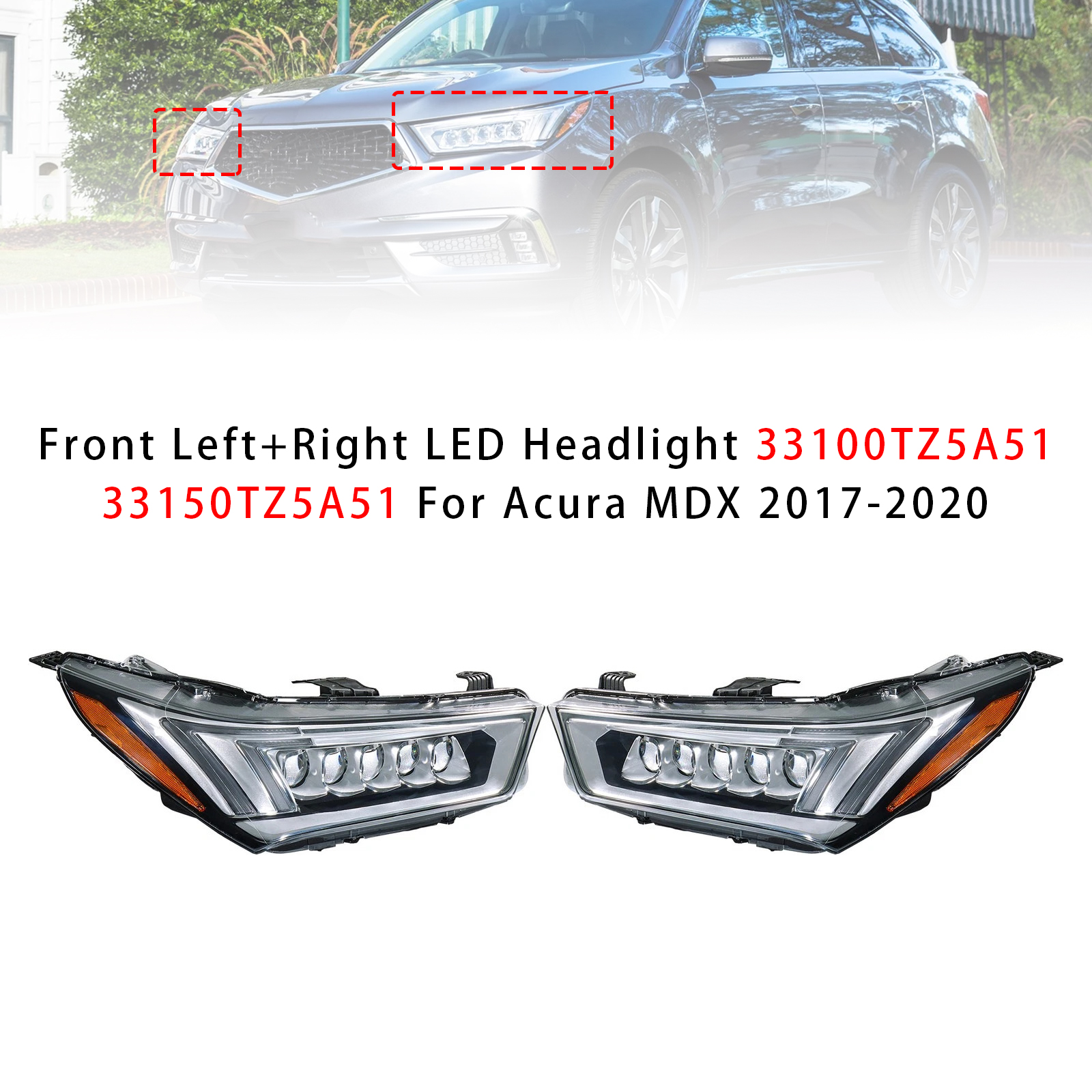 2017-2020 MDX Sport Hybrid Front Left+Right LED Headlight 33100TZ5A51 33150TZ5A51 Generic