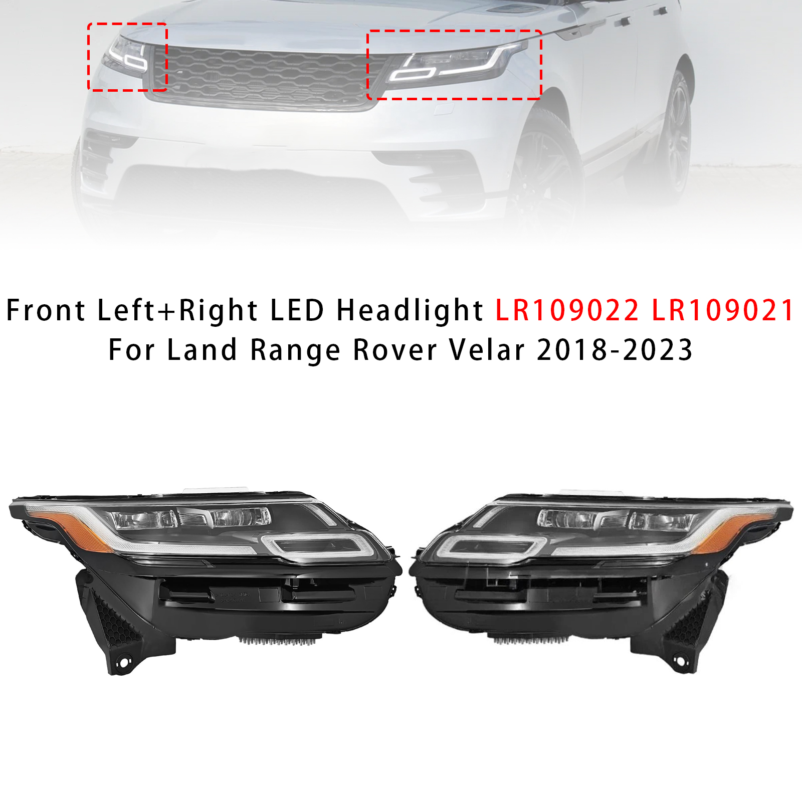 2018-2023 Land Range Rover Velar Front Left+Right LED Headlight LR109022 LR109021 Generic
