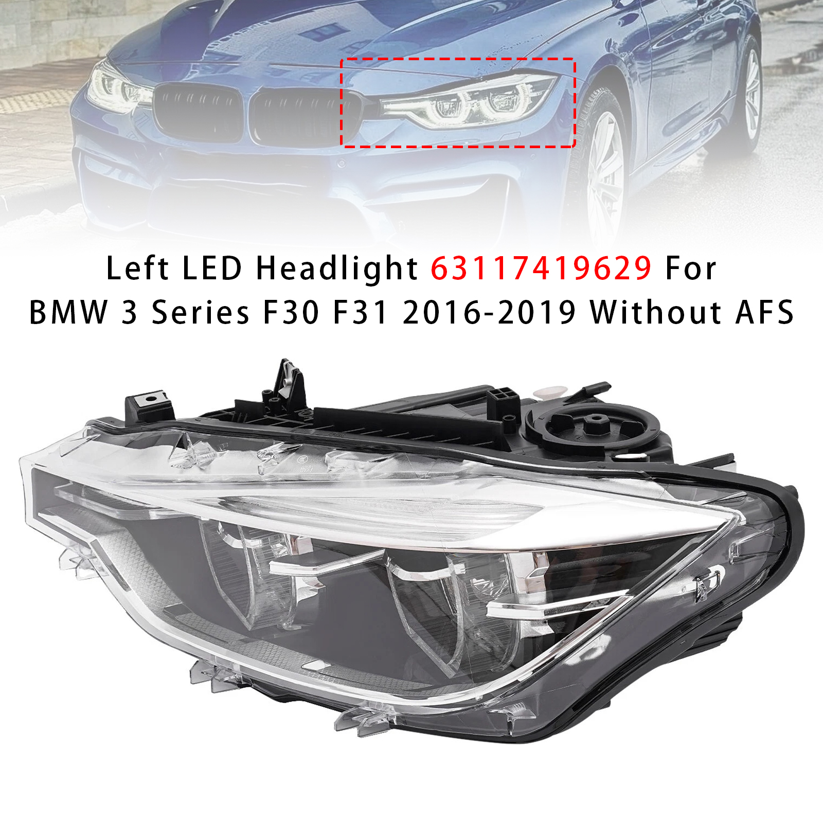2016-2019 BMW 3 Series F30 320i 330i 340i Left LED Headlight 63117419629 Generic