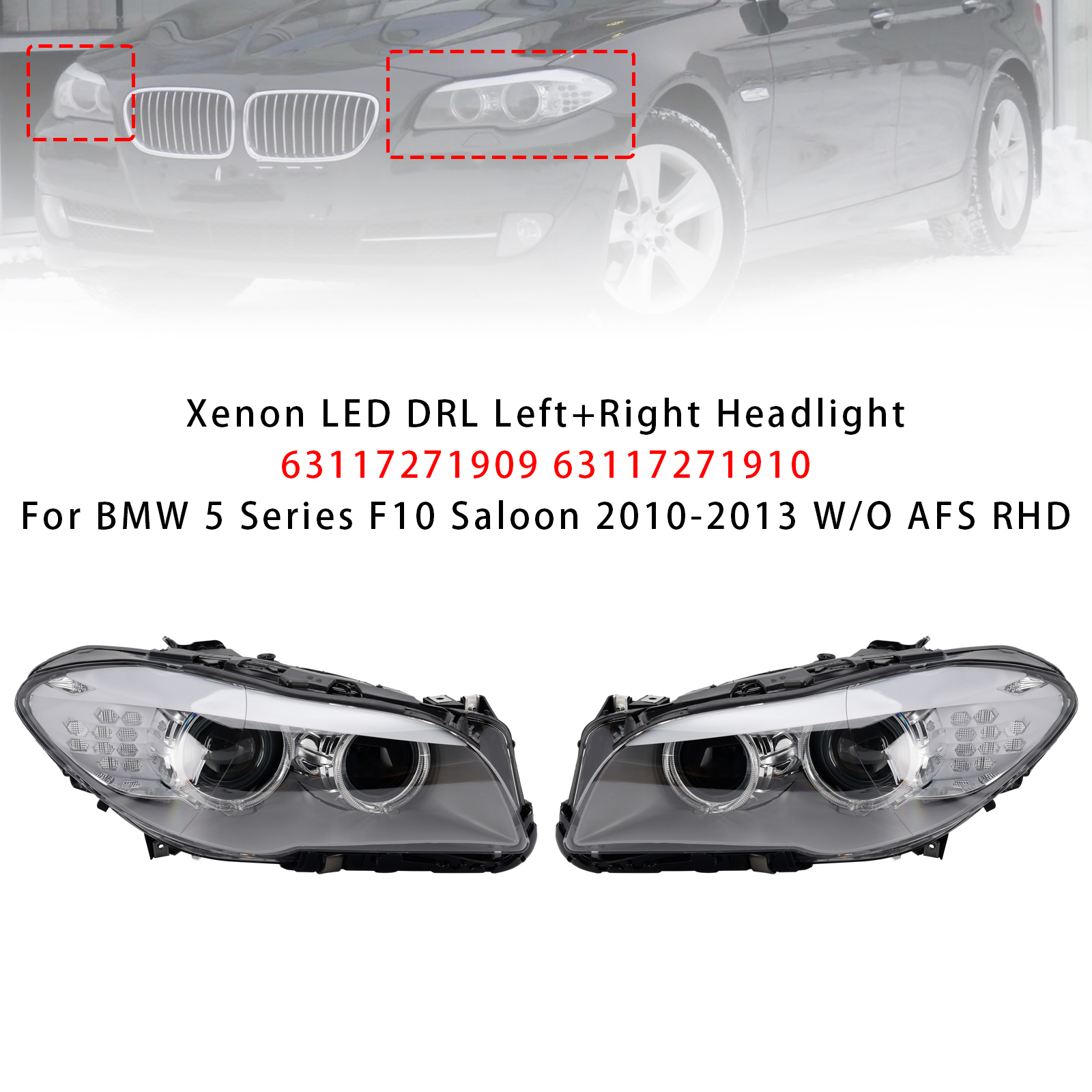 2010-2013 BMW 5 Series F10 F11 Xenon LED DRL Left+Right Headlight 63117271909 63117271910 Generic