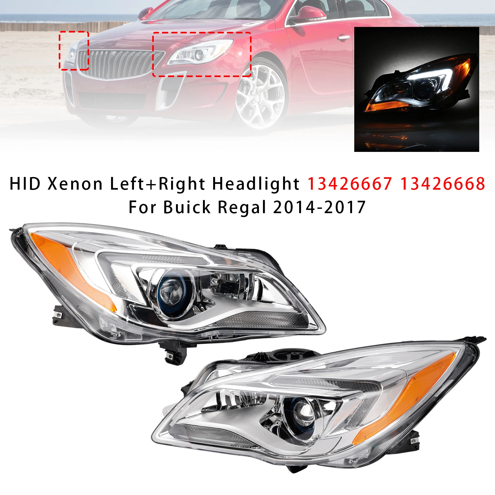 2014-2017 Buick Regal HID Xenon Left+Right Headlight 13426667 13426668 Generic