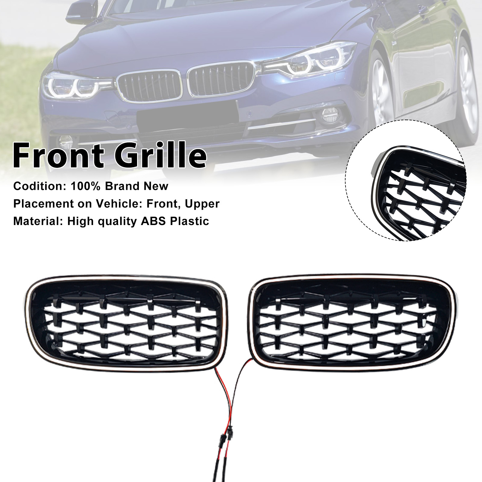 2012-2019 BMW 3-Series F30 F31 F35 Diamond Front Kidney Grille Generic