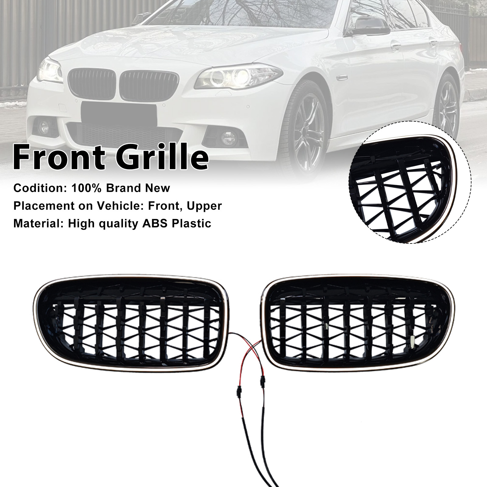 2009-2017 BMW 5-Series F10 F11 Kidney Bumper Grille Gloss Black Generic