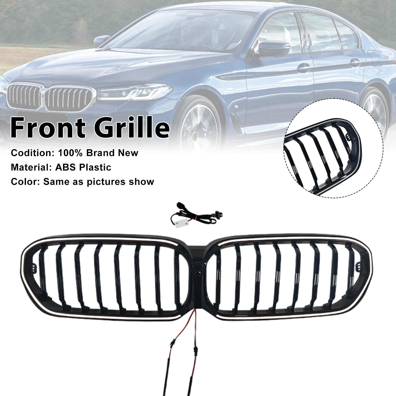 2021-2024 BMW 5 Series G30 G31 G38 Front Kidney Grille Gloss Black Generic