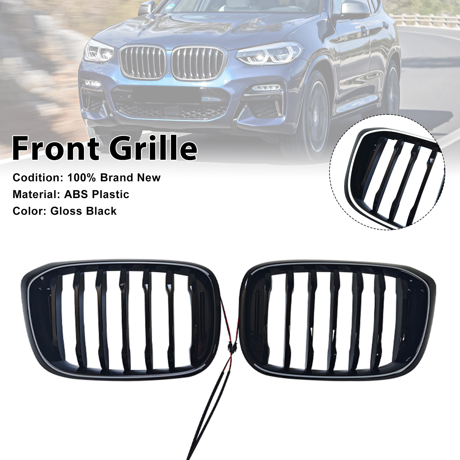 2018-2021 BMW X3 X4 Front Kidney Grille Gloss Black Generic