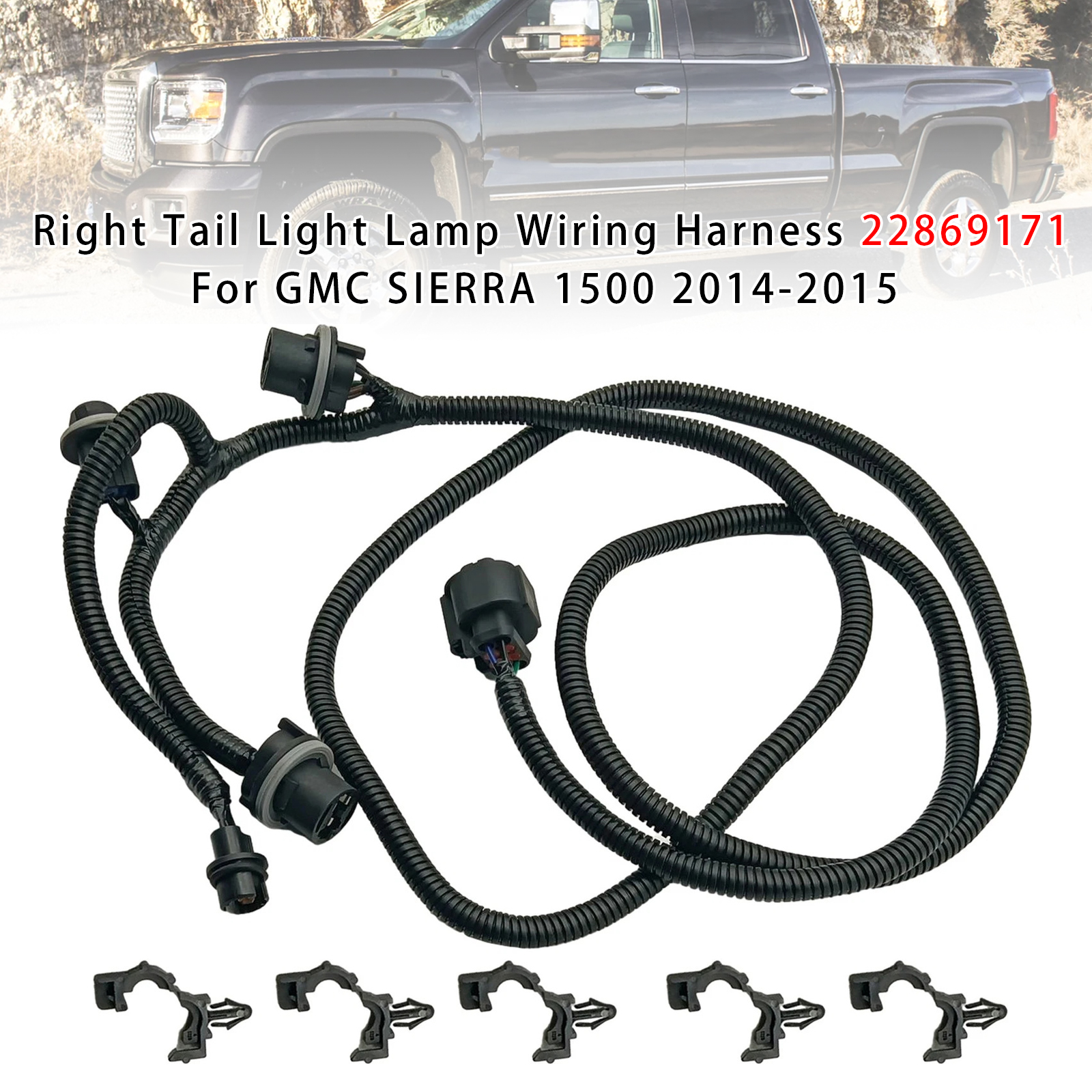 2014-2015 GMC SIERRA 1500 2500 3500 Right Tail Light Lamp Wiring Harness 22869171 Generic