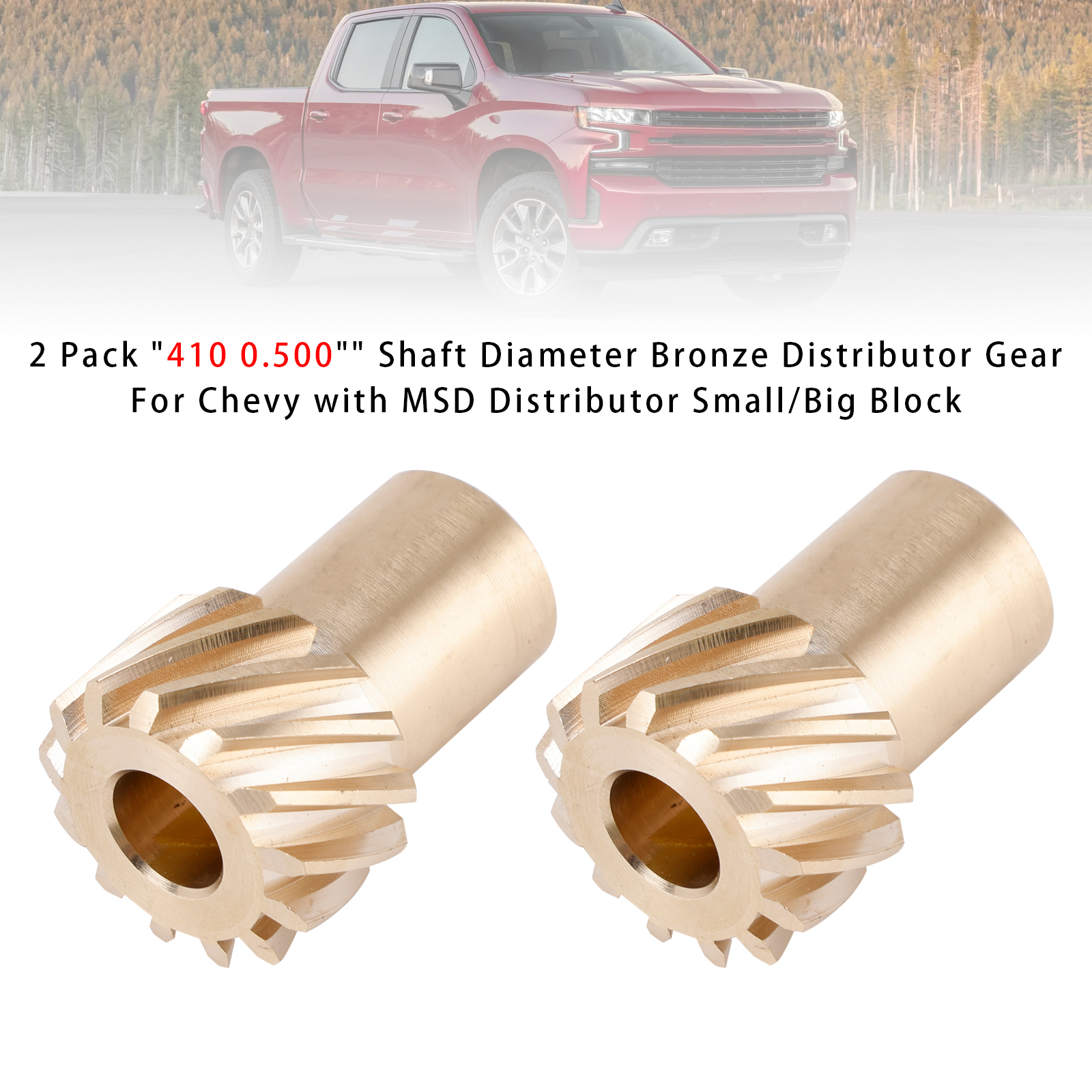 2Pack "410 0.500"" Shaft Diameter Bronze Distributor Gear For Chevy with MSD Distributor Small/Big Block