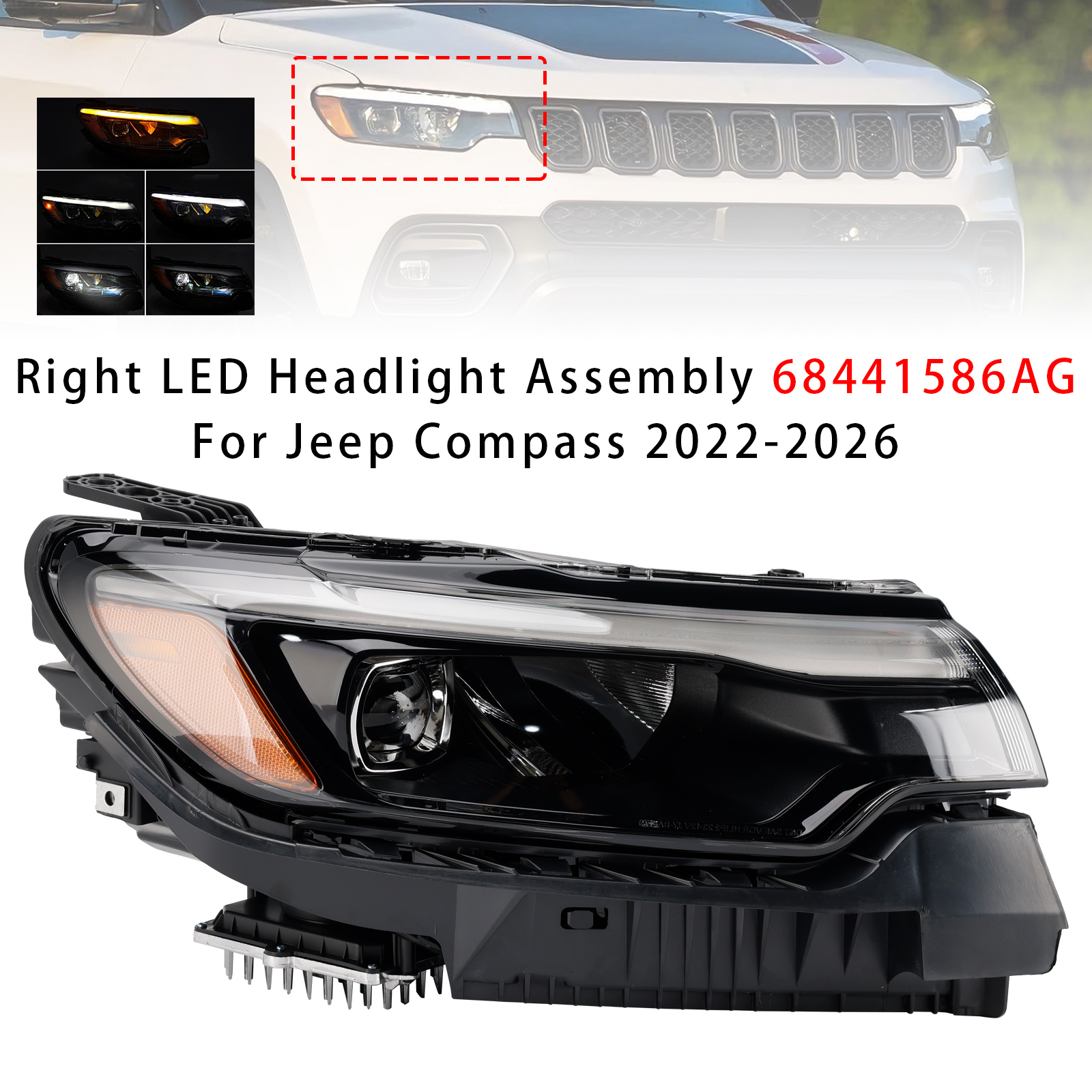 2022-2026 Jeep Compass Right LED Headlight Assembly 68441586AG Generic