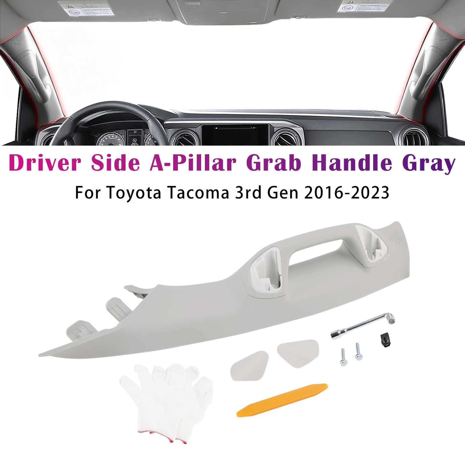2016-2023 Toyota Tacoma 3rd Gen Driver Side A-Pillar Grab Handle Gray Generic