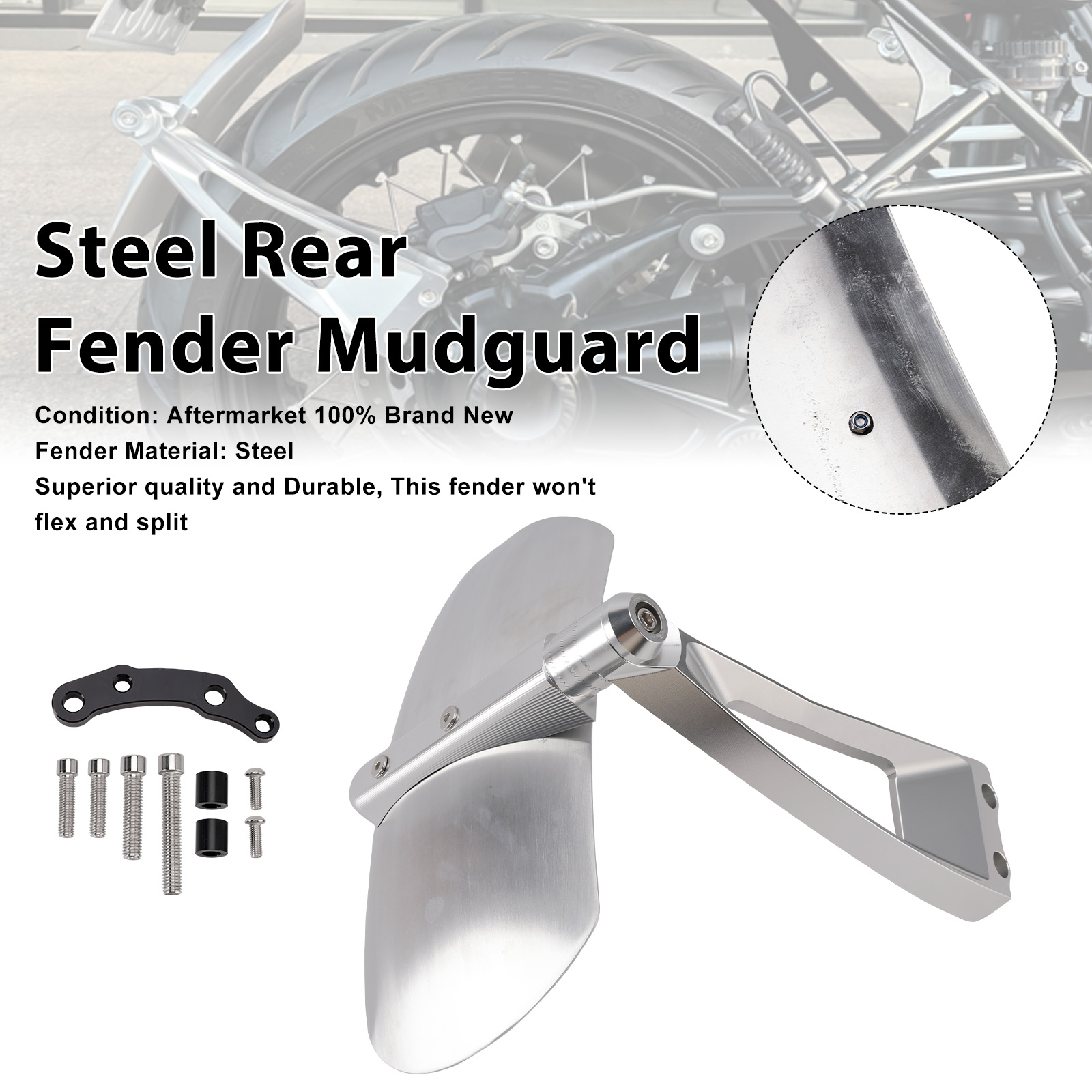 2014-2026 BMW R12 R nineT Steel Rear Fender Mudguard Silver Generic