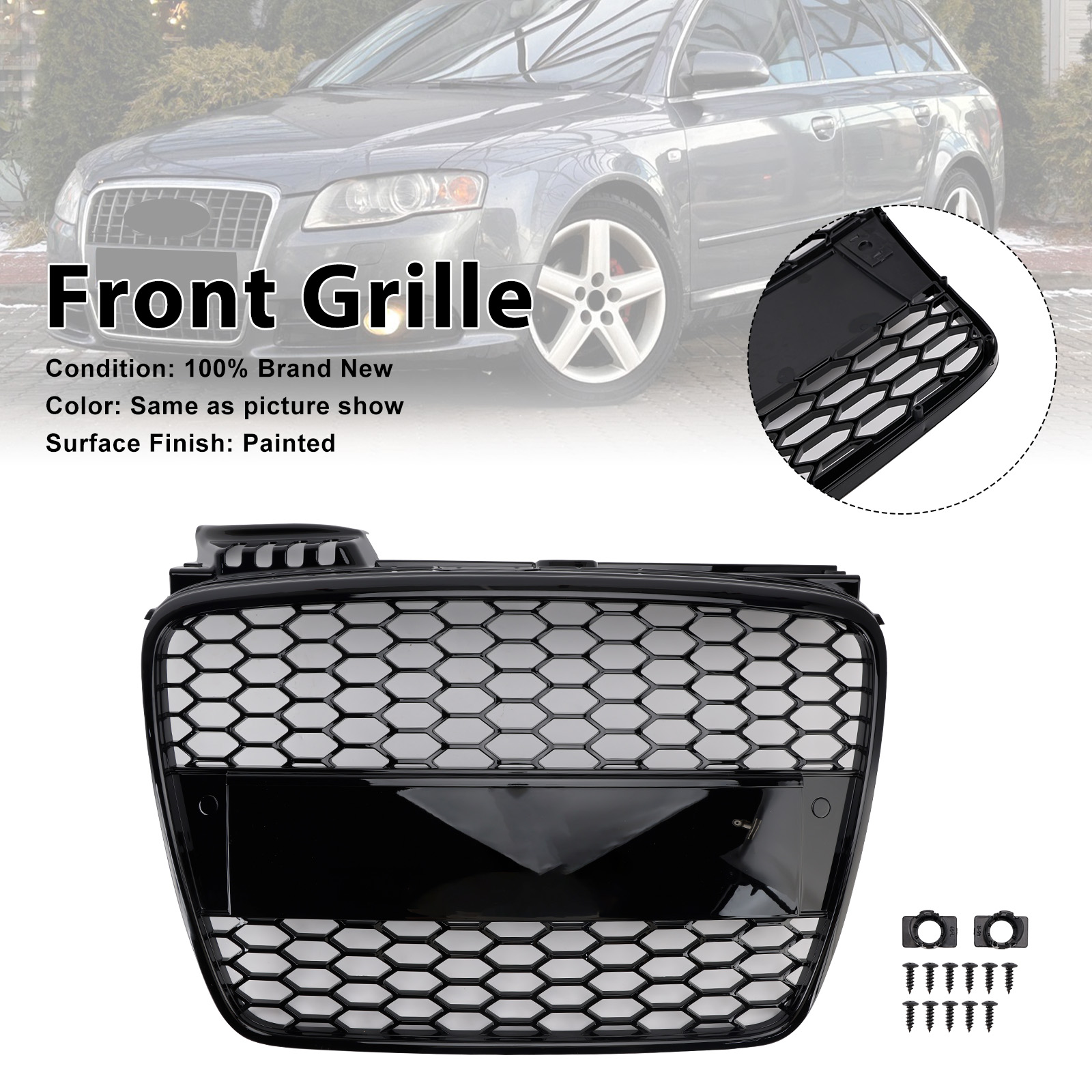 2005-2008 Audi A4 B7 S-Line S4 RS4 Style Front Honeycomb Mesh Grille Generic